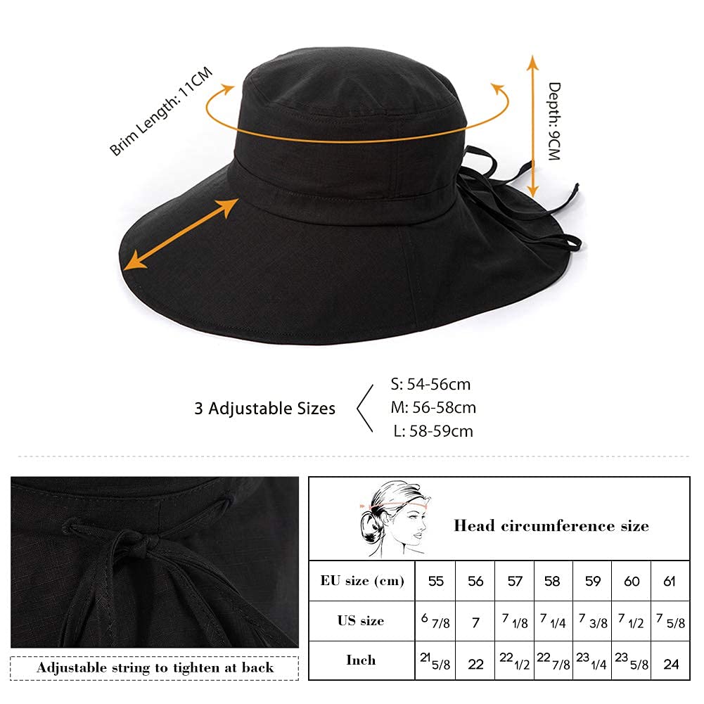 Comhats Mujer Sol Verano Algodón Sombrero De ala Ancha Tapa Abatible UPF 50 + Barbilla Manera Gorro