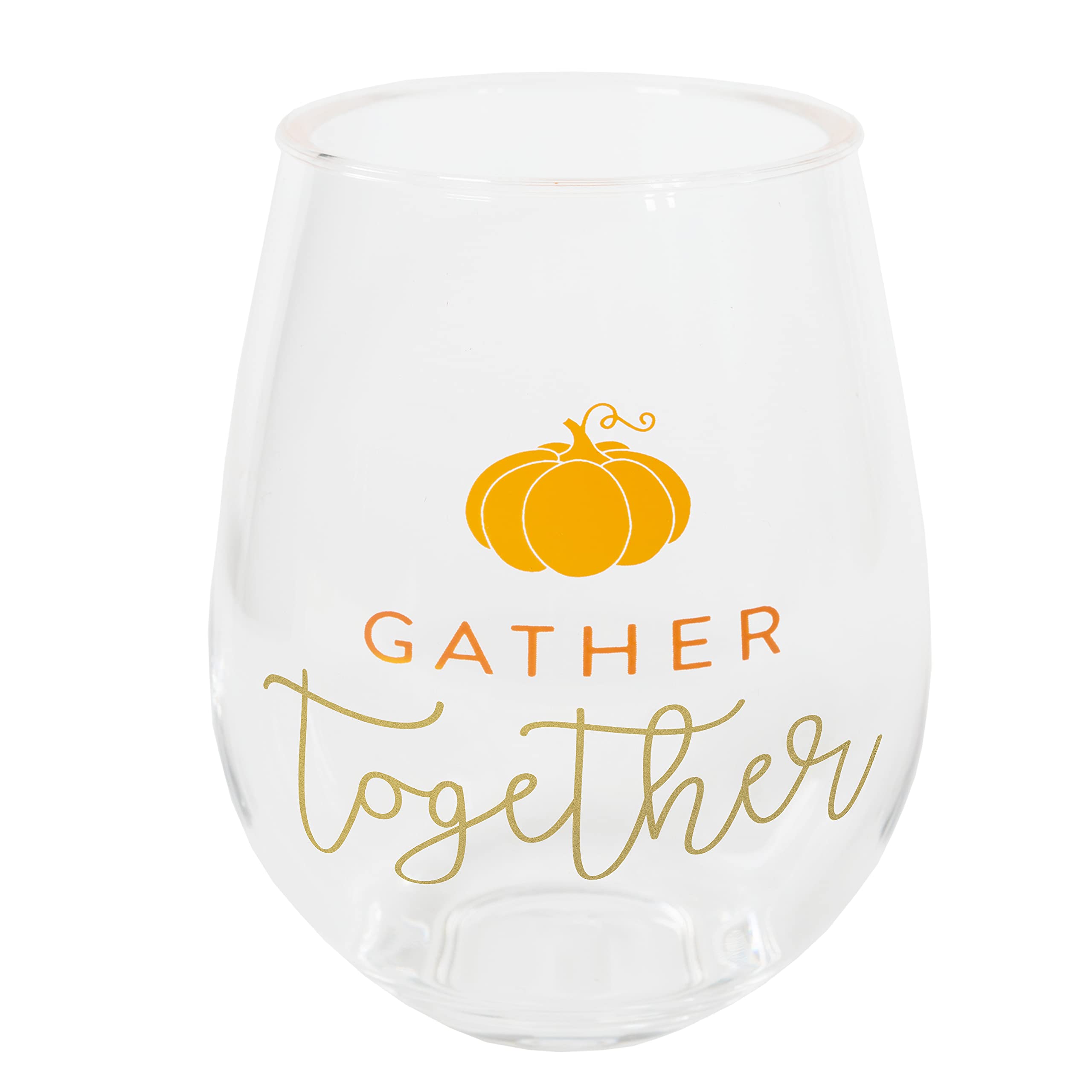 C.R. Gibson Gls STEMLESS Acrylic Wine- Gather Together, Standard, Orange