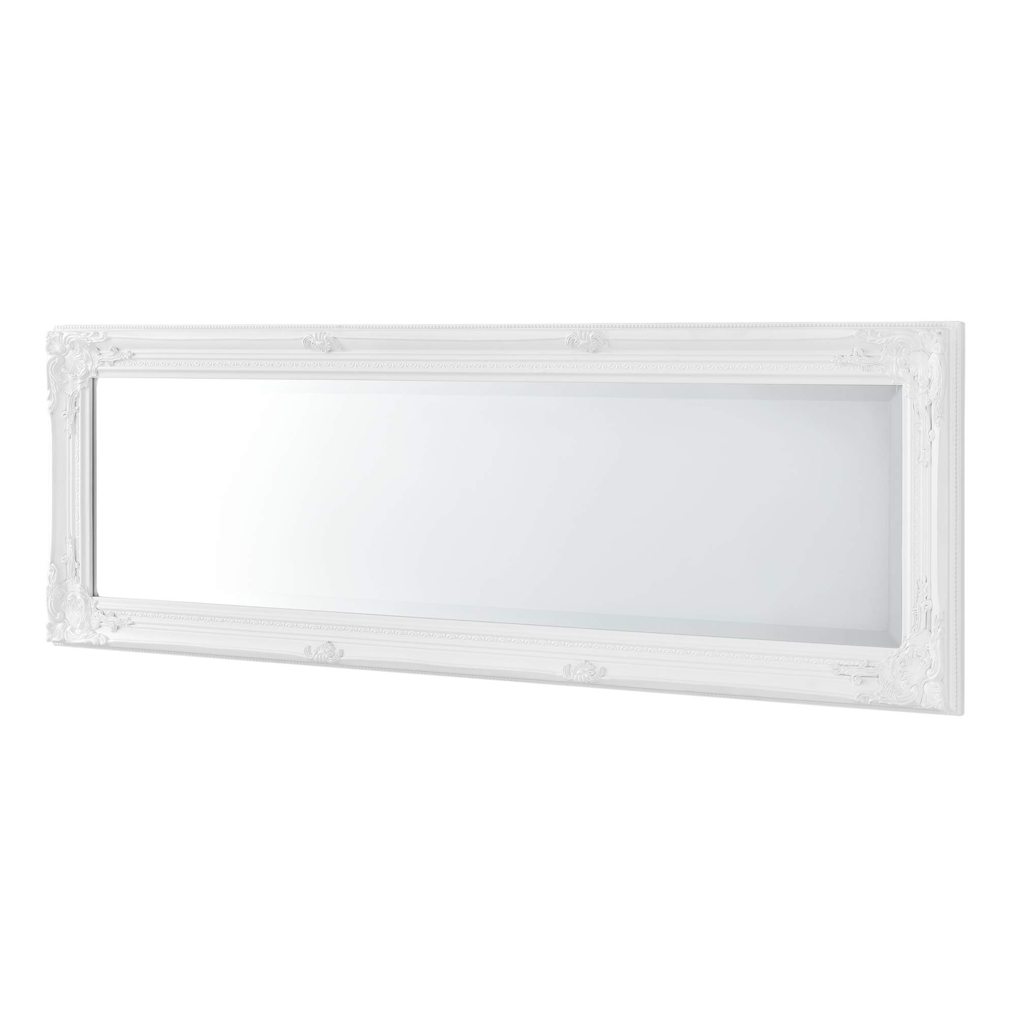 [en.casa] Miroir Mural avec Cadre au Style Baroque Élégant Forme Rectangulaire Installation Horizontale ou Verticale Décoratif Richement Orné Salon Chambre Couloir Eucalyptus 132 x 42 x 4 cm Blanc