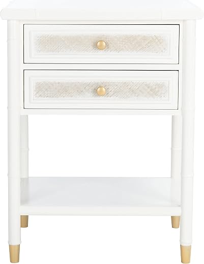 SAFAVIEH Home Collection Ahab White/Gold 2-Drawer 1-Shelf Accent Table (Fully Assembled) ACC6606B
