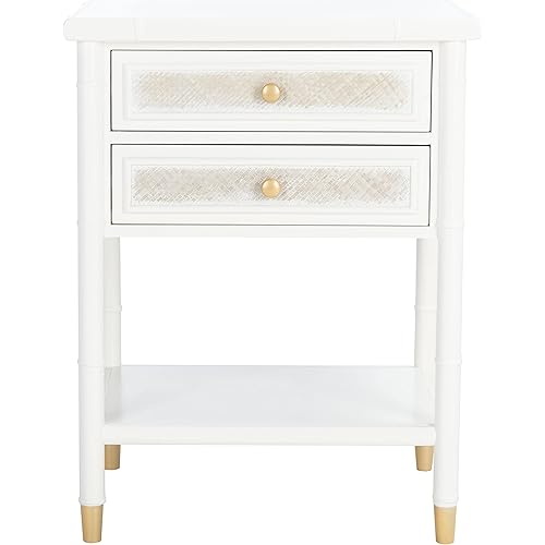Safavieh Home Collection Ahab White/Gold 2-Drawer 1-Shelf Accent Table (Fully Assembled) ACC6606B