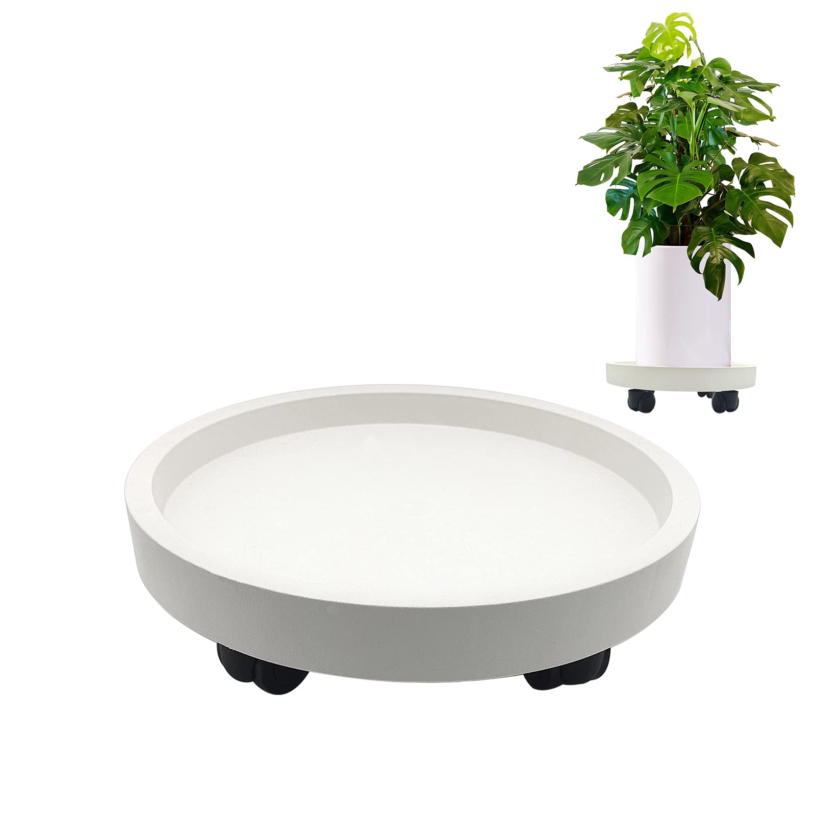 Outdoor Roll Around Plant Caddy with Wheeled Planter Pallet, Heavy Duty Plant Tray Round Planter Trolly for Moving Large Potted Trees,Ceramic Heavy Plants