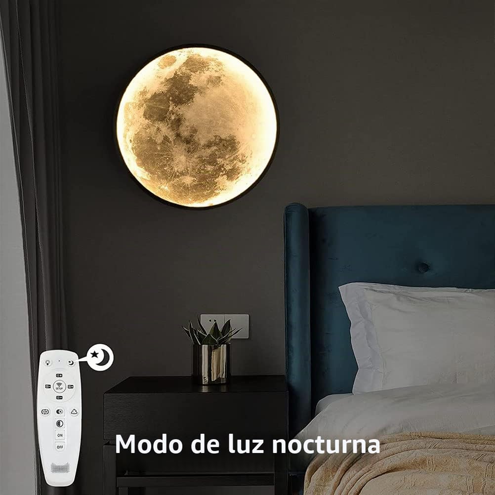 Lámpara de Pared LED Luna 31W Aplique de Pared Dormitorio Luz de Pared Luna 3D LED Aplique de Pared con Cable Enchufe e Interruptor Lámpara de Pared Moderno Regulable Apliques de Pared interior Salon