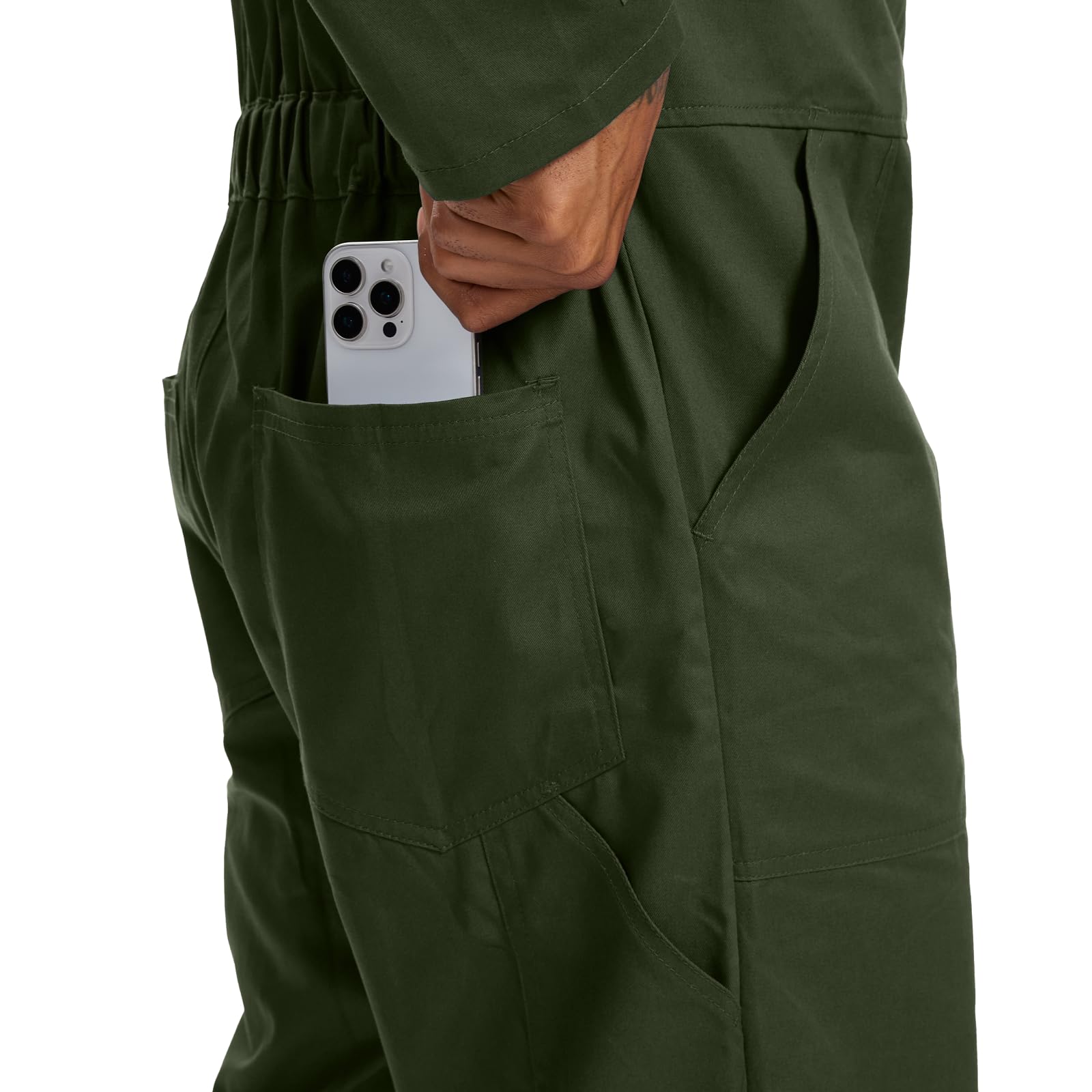 WORK IDEA Premium 100% Cotton Men's Work Coverall: The Perfect Companion for Builders Craftsmen and DIY Enthusiasts, Green, XL - Image 4