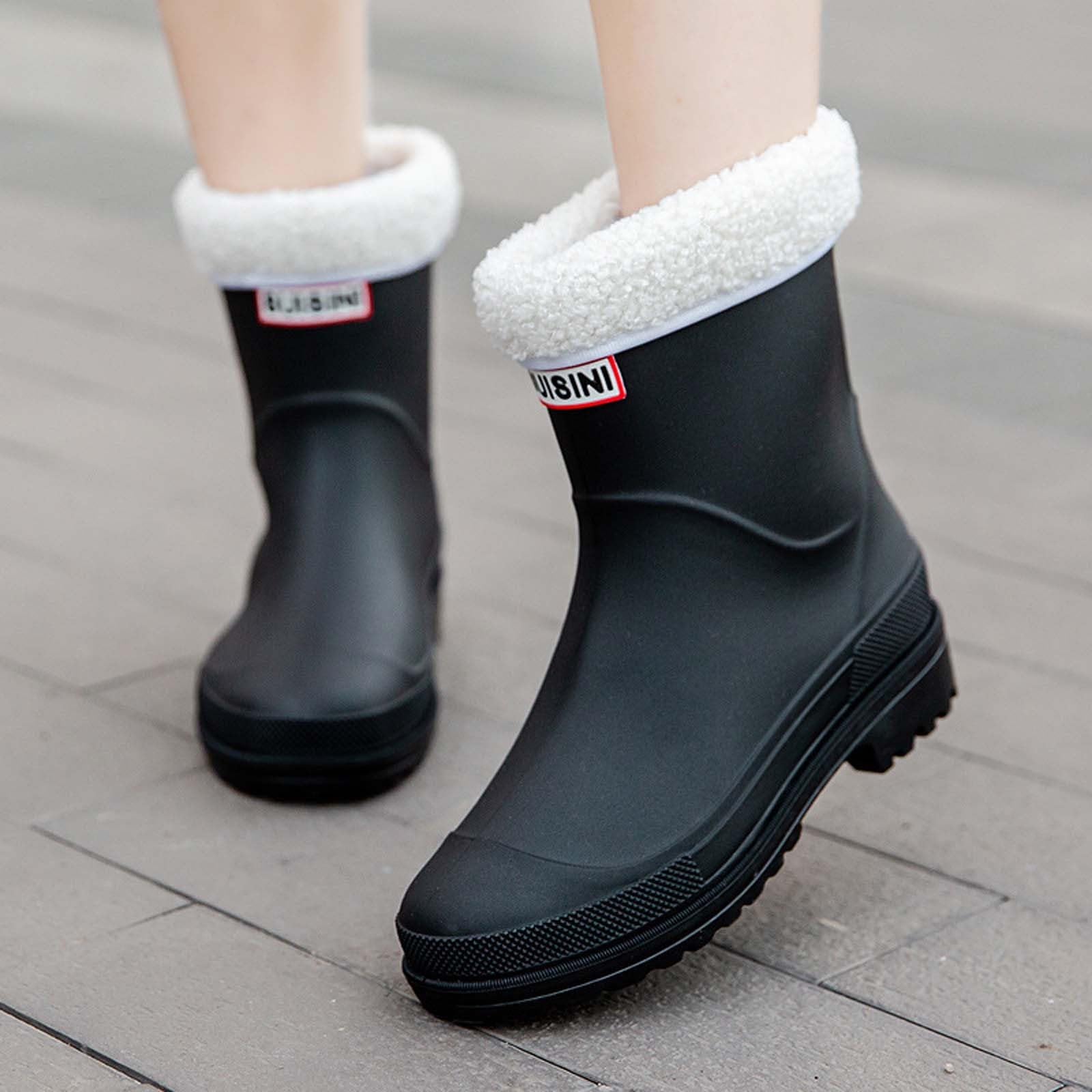 Bottes d'extérieur en caoutchouc pour femme Imperméable Coupe-Vent unisexes sécurité de qualité Chaussures Facile désinfecter Fourrure polaire doublure Les Pieds Chauds et secs