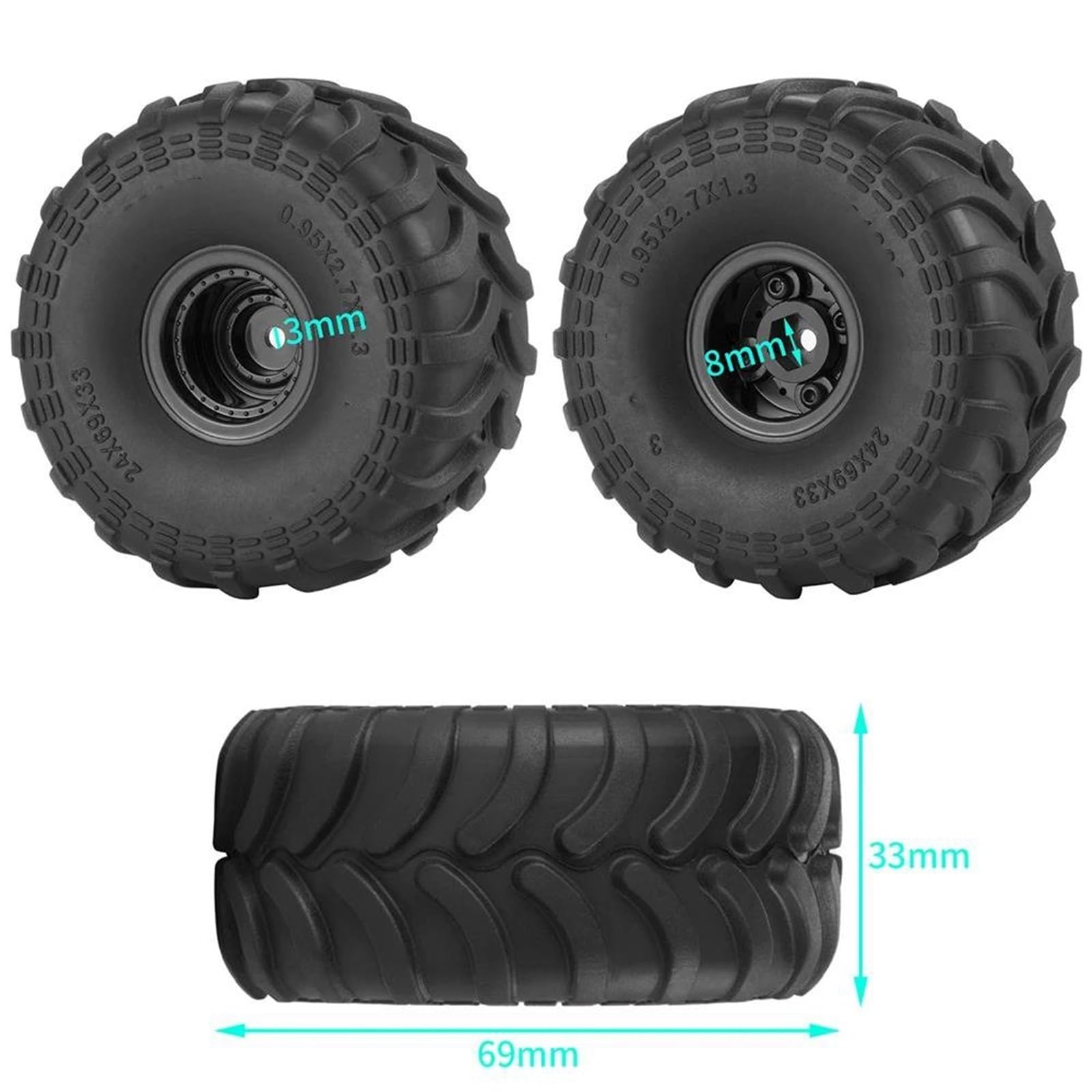 Neumáticos RC para TRX4M para Axial SCX24 FCX24 para FMS 1/18 1/24 RC Car 4 Piezas De Neumáticos Rueda 1,0 Pulgadas, Goma, Llantas Plástico, Bujes