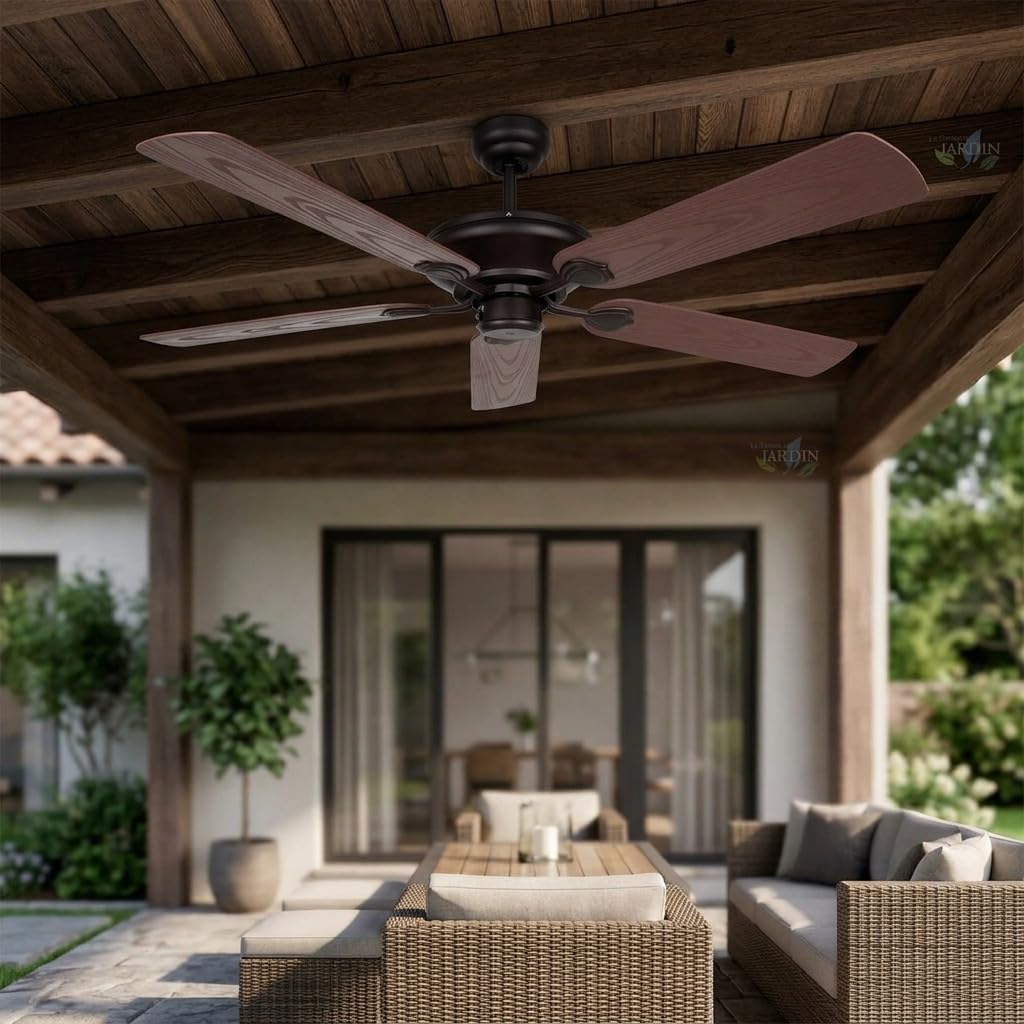 Suinga Ventilador de Techo Sin Luz para Exterior | 5 Palas | 132 cm | 60W | 3 Velocidades | Aire Fresco y Silencioso para Terrazas y Exteriores | Diseño Resistente y Eficiente