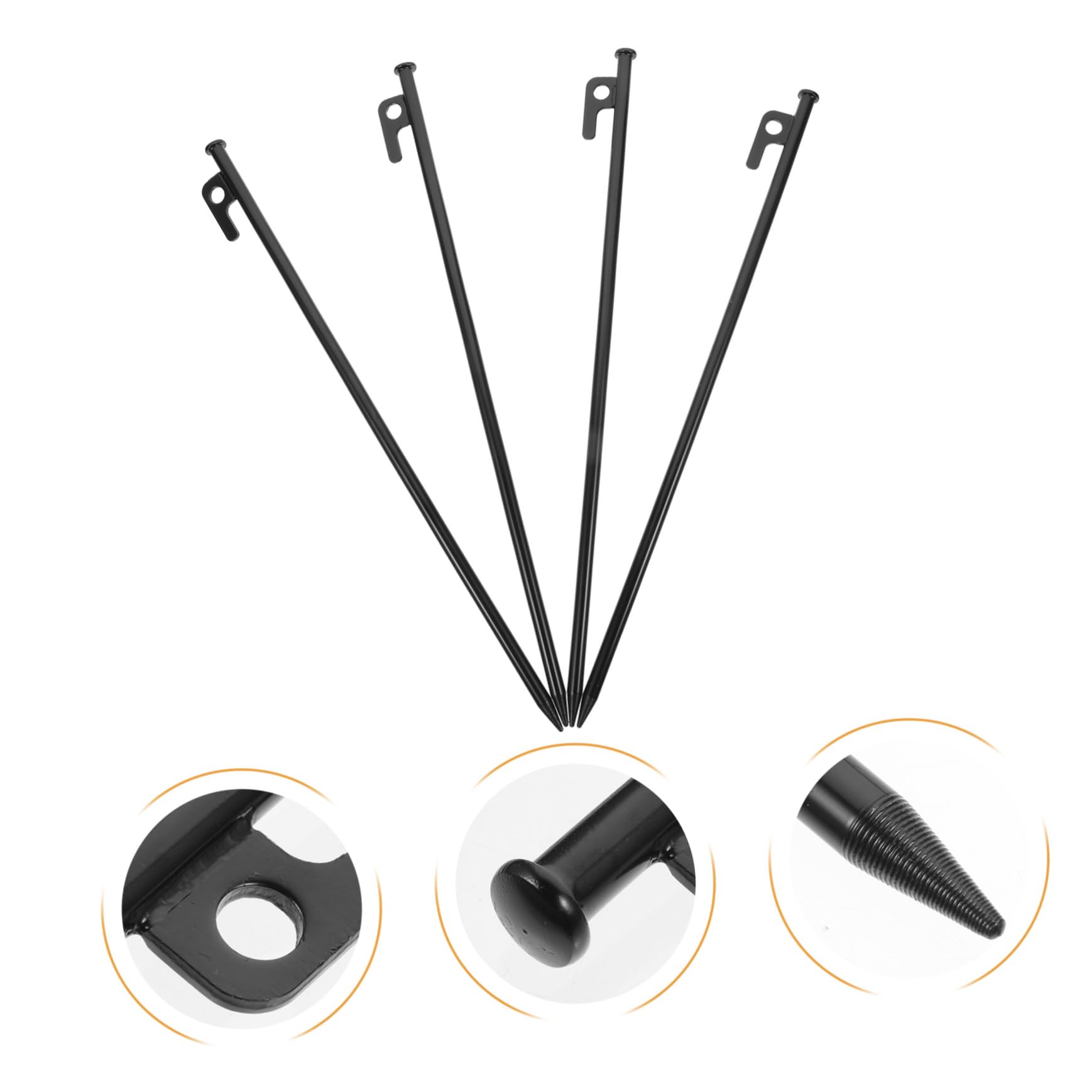 Piquets de Tente de Camping Robustes 40 Cm en Acier Renforcé, Lot de 4 Piquets Métalliques Noirs, Fixation Stable pour Sol Dur, Usage Extérieur, Camping, Randonnée et Plage