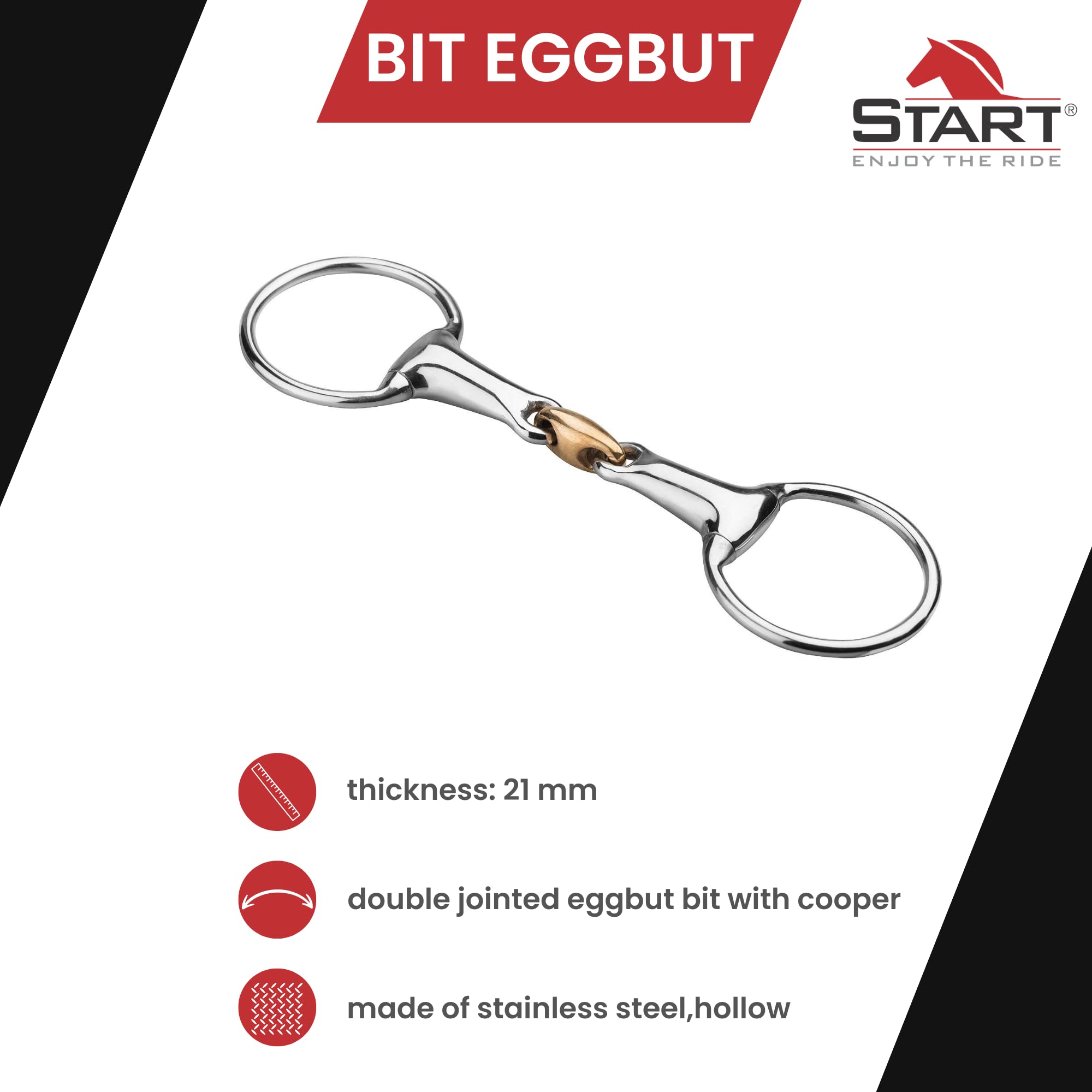 Start Anatomisch Vollgebrochenes Olivgebiss – doppelt gebrochen, hohl, leicht, mit Kupferstück – German Silver, stabiles, pferdefreundliches Zaumzeug (11,5)