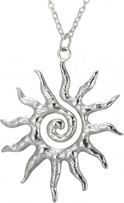 Sun Necklace Silver Boho Vintage Pendant Jewelry for Women Aesthetic Unique Spiral Layered Handmade Fashion Accessory Chic Minimalist Everyday Stylish
