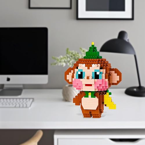 Miniatura 5 de Larcele Juego de micro bloques de construcción de animales, mini ladrillos de juguete de construcción 3D, 1118 puntos KLJM-10 (Mono)