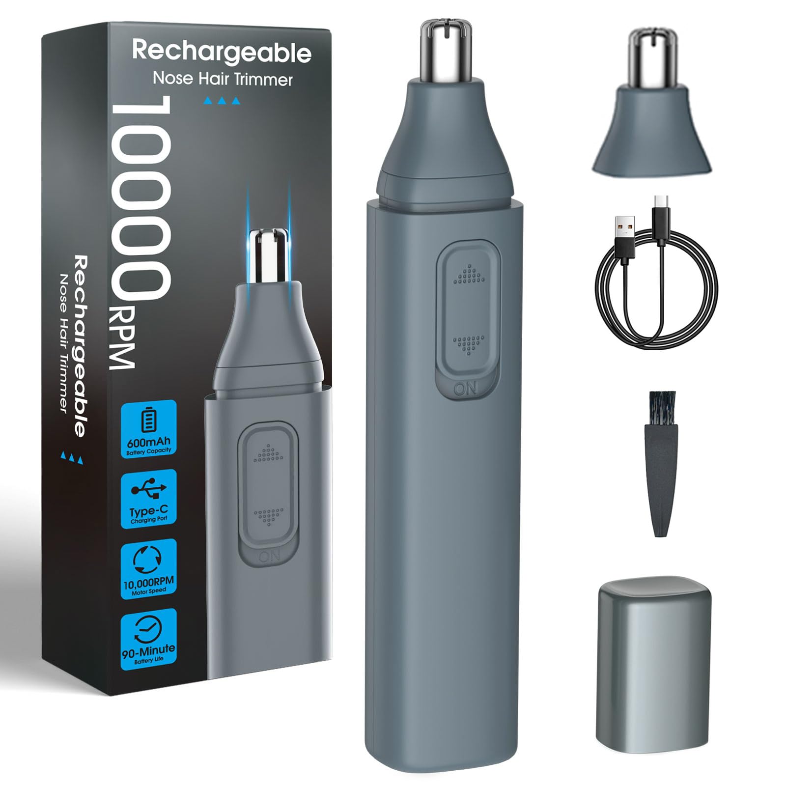 Nasenhaartrimmer Herren Nasenhaarschneider Ohrhaarschneider für Männer und Frauen, Doppelseitigen Edelstahlklingen, USB Type C aufladbar für einfache Reinigung, Reisefreundlich