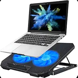 Suporte Base Para Notebook Cooler Duplo Silencioso Com 8 Níveis de Ajuste Ergonômico, Saída USB Adicional e Iluminação Interna Base Para Notebook de Até 17 Polegadas