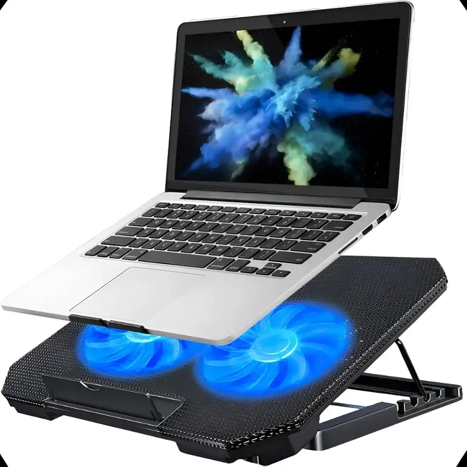 Suporte Base Para Notebook Cooler Duplo Silencioso 8 Níveis de Ajuste Ergonômico, Saída USB Adicional e Iluminação Interna Base Para Notebook de Até 17 Polegadas