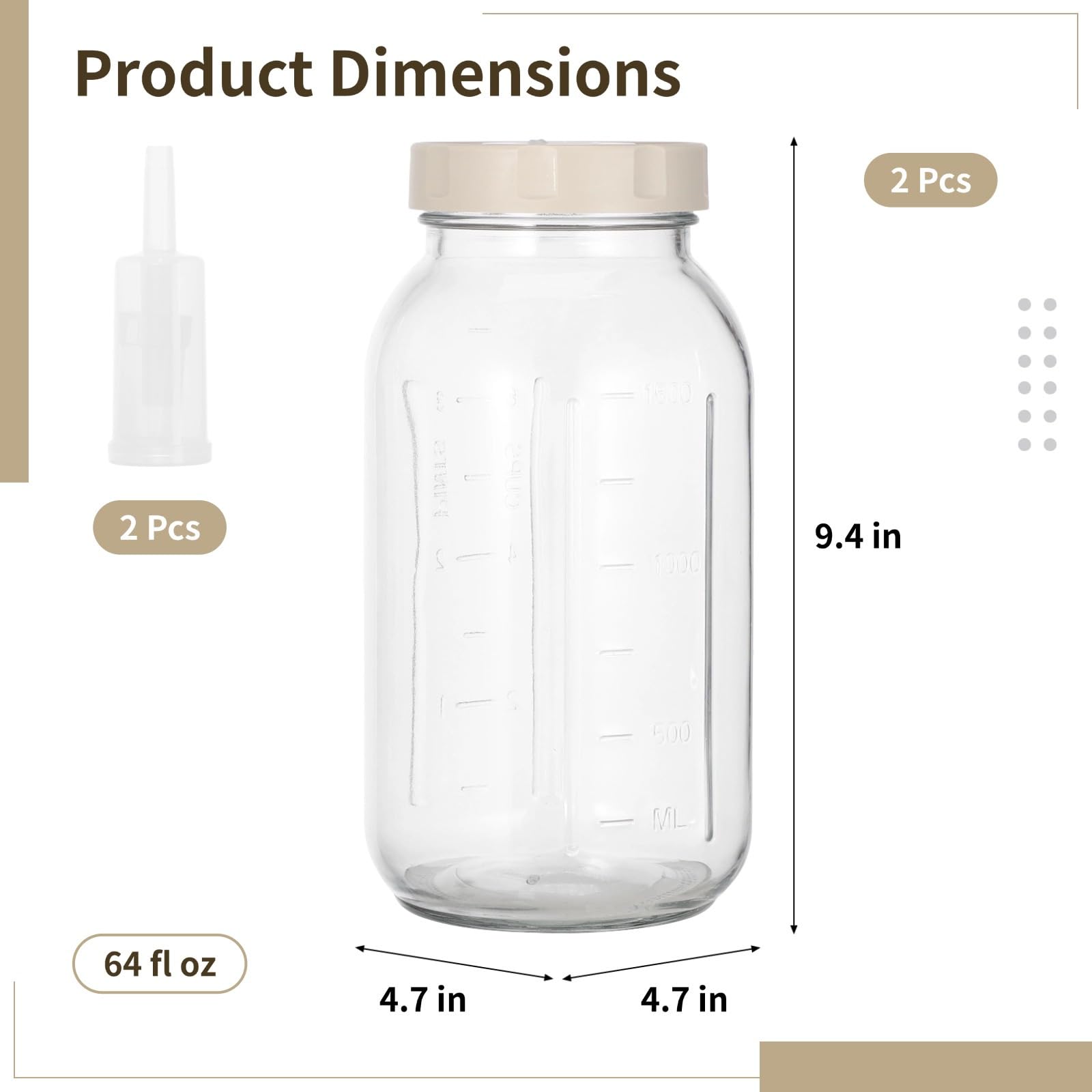 2 szt. szklanych słoików fermentacyjnych, do Kimchi, kapusty kiszonej i przechowywania w kuchni, kwadratowy design oszczędzający miejsce, z datownikiem i jednokierunkowym zaworem powietrza