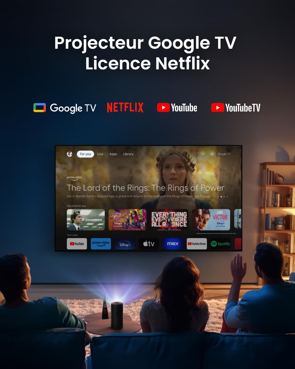 Nebula Anker Capsule 3 Laser Mini Videoprojecteur Portable avec Google TV et Netflix, Mini projecteur connecté avec Wi-FI, Dolby Digital, projecteur Laser, 120 Pouces, autonomie de 2 h 30