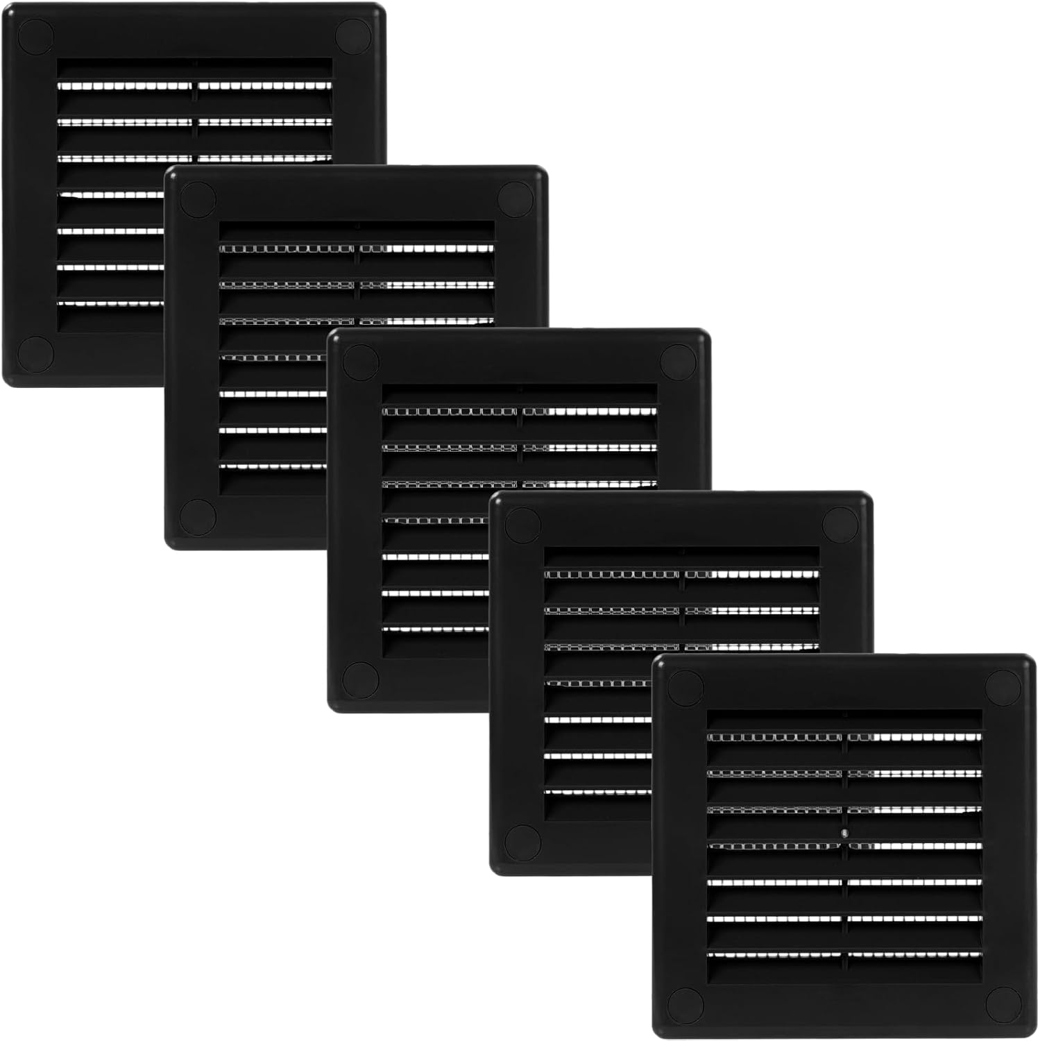 Vent Systems 3'' x 3'' Inch Black Soffit Vent Cover Pack of 5 Flat Square Air Vent Louver