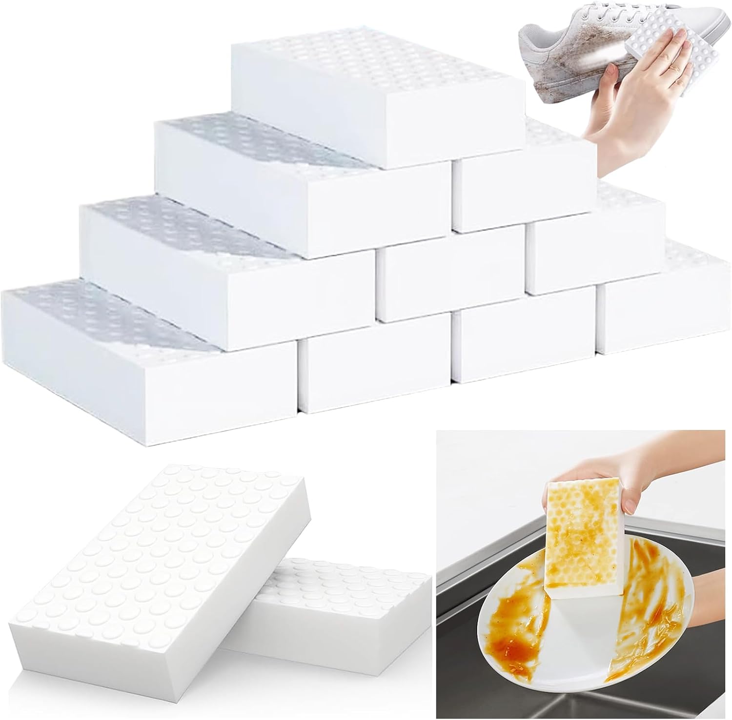 FYNE – Borrador Mágico Extra Duradero, Paquete De 10 Esponjas Gruesas De Limpieza De Melamina De Larga Duracion Almohadillas De Limpieza De