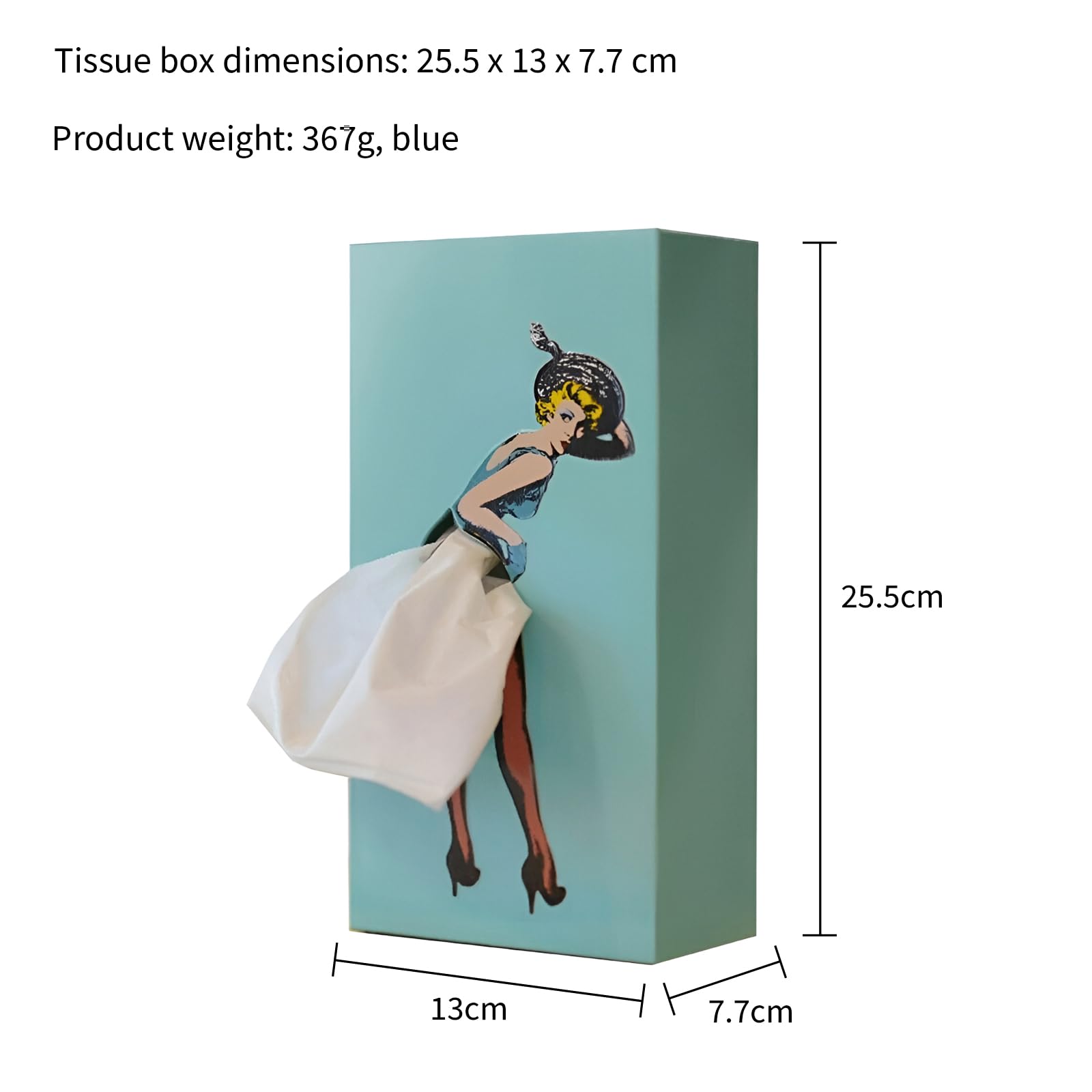 PAEFIU Taschentuchbox Mit Fliegendem Rock, Cartoon-Damenrock-Taschentuchbox, Retro Mädchen Mit Kurzem Rock Taschentuchhalter Box, Taschentuchhalter für Wohnzimmer, Schlafzimmer Und Büro (Blau)
