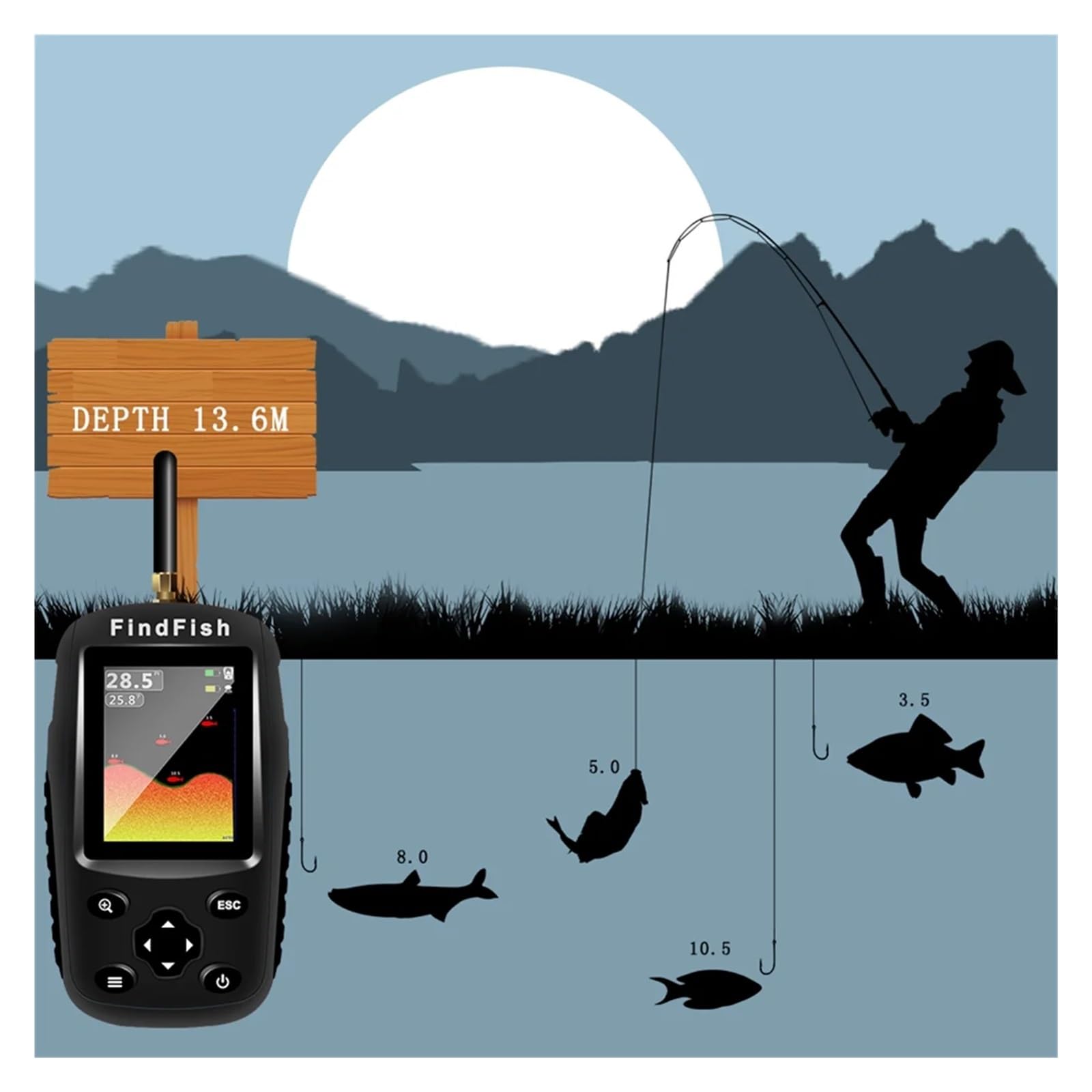 Sonar sans Fil Intelligent avec Menu Anglais et détecteur de Poissons Portable