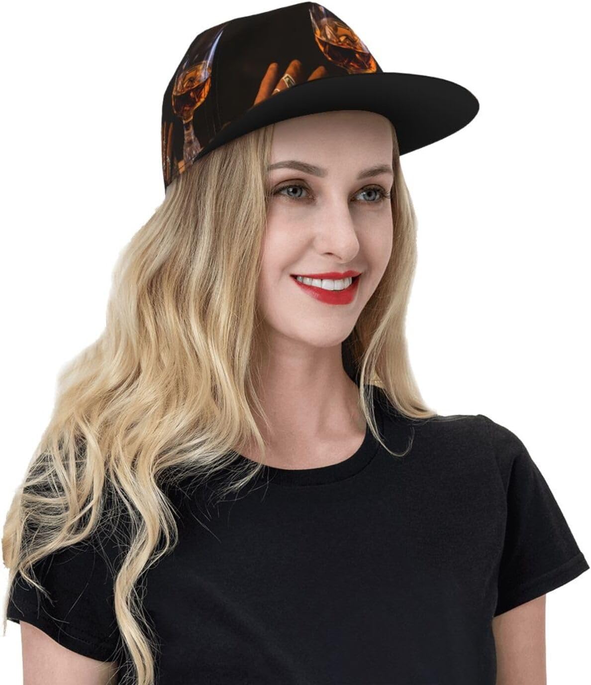 Cigar and Whiskeystylish Baseball Cap - Adjustable Flat Brim Hat for Men and Women, Summer Fashion Accessory Cool Cap for Women Men Black