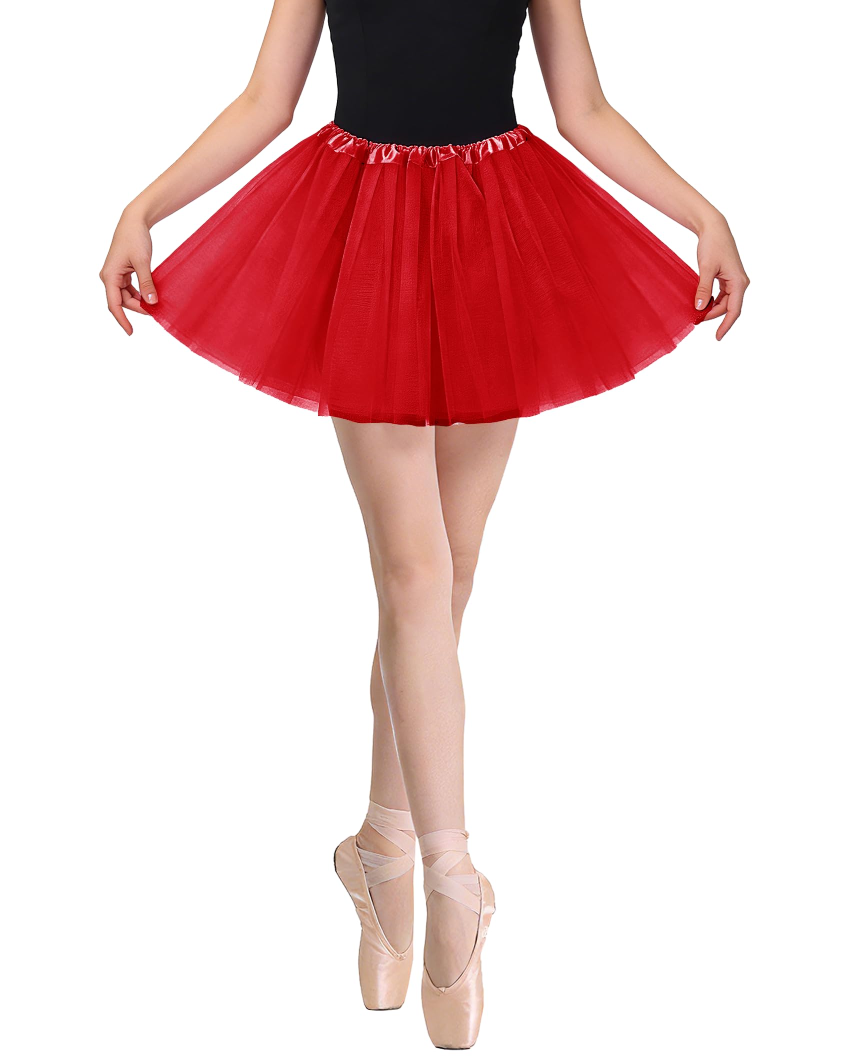 Yzdmdm Women's Red Tutu Skirt Party Solid Ballet Costume Dance Girls Performance Dress Fancy Princess Skirts Baby Birthday