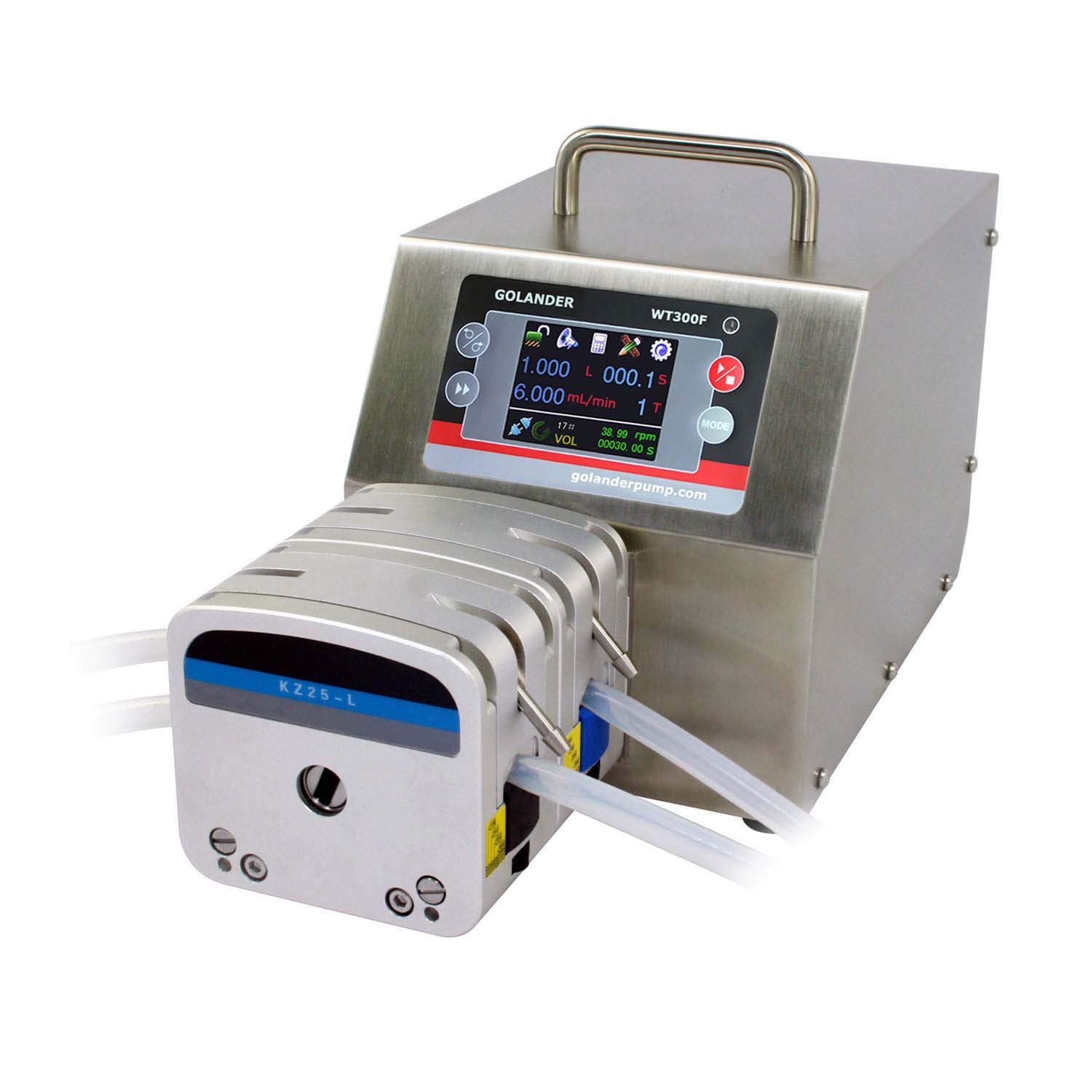 WT300F Intelligent Dispensing Peristaltic Pump with Pump Head 2xKZ25-L (2 Channel), Flow Rate 2.5~3500 mL/min per Channel
