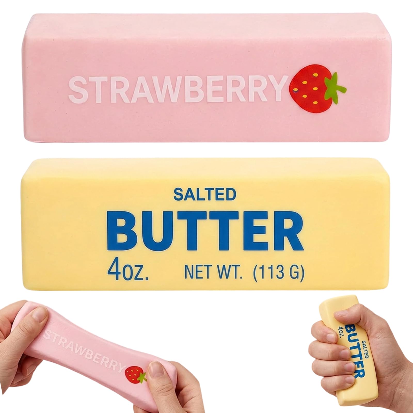 2 PCS Pink Butter Squishy, strawberry squishy, Stress Relief Focus Tools, Office Desk Anxiety Management, Pink and Yellow Slow Rising Sensory Items