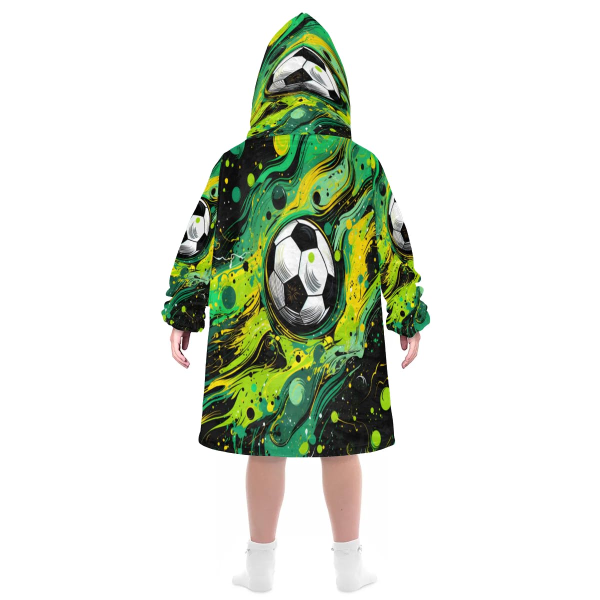 Kids Blanket Hoodie Sports Watercolor Football Wearable Blanket Hoodie Oversized Hooded Blanket, Sweatshirt Blanket with Pockets Soft Warm Kids Hooded Blanket for Girls, Boys