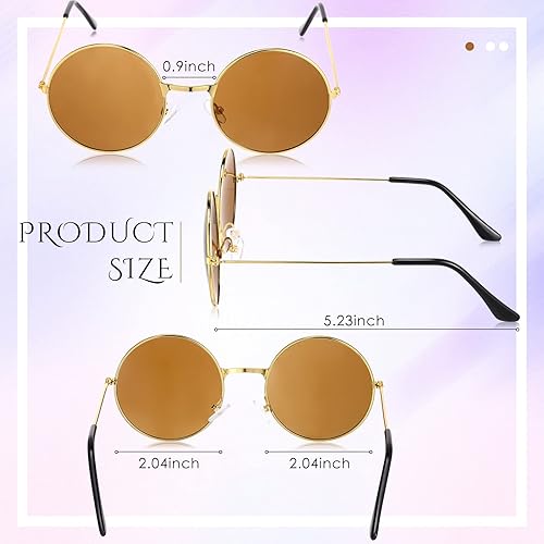 Miniatura 2 de Blulu 10 pares de lentes de sol redondos hippie de colores circulares estilo años 60, lentes circulares para mujeres y hombres (marco dorado), Marco