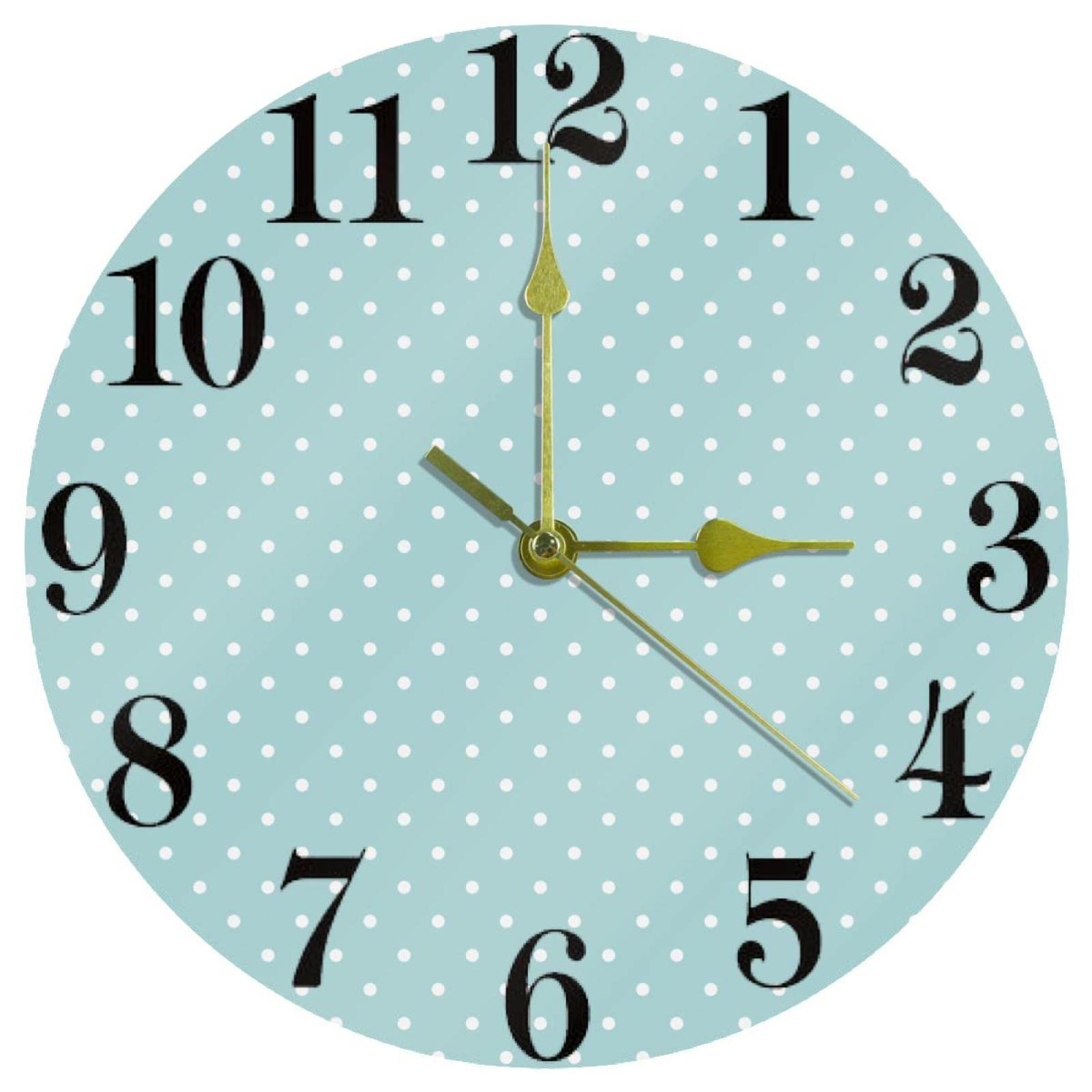 Horloge murale ronde bleue à pois blancs silencieuse pour cuisine et bureau de 25cm