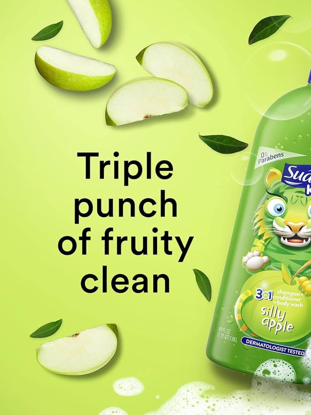 Suave Kids 3-in-1 Shampoo Conditioner & Body Wash Silly Apple 700ml | Gentle Daily Kids Wash | Fresh Apple Scent | Dermatologist Tested | Tear-Free Bath Time 1