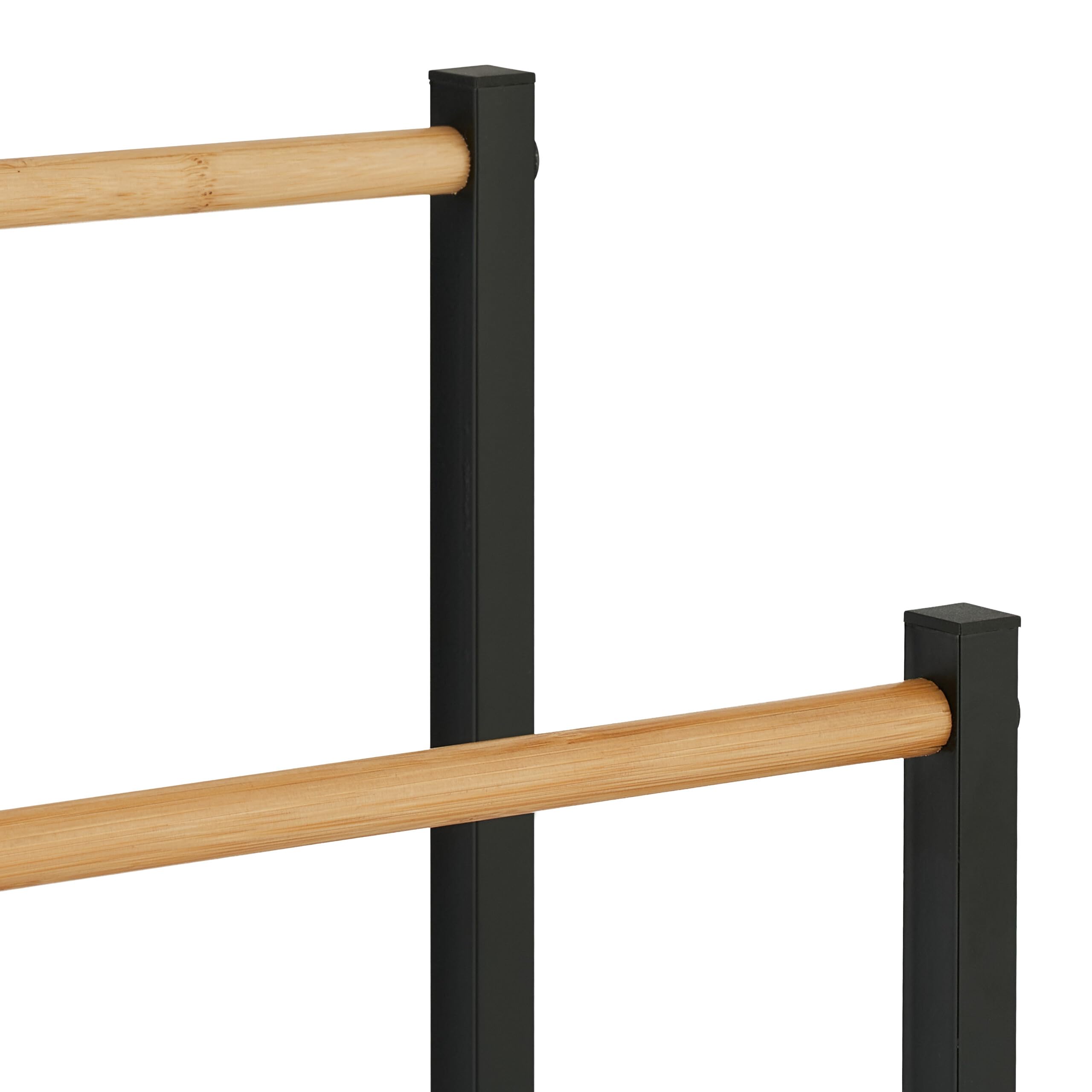 Relaxdays Toallero de Pie con 2 Barras en Escalera, Soporte Toallas de Ducha o Mano, Hierro, 76x45x21,5cm, Negro/Natural