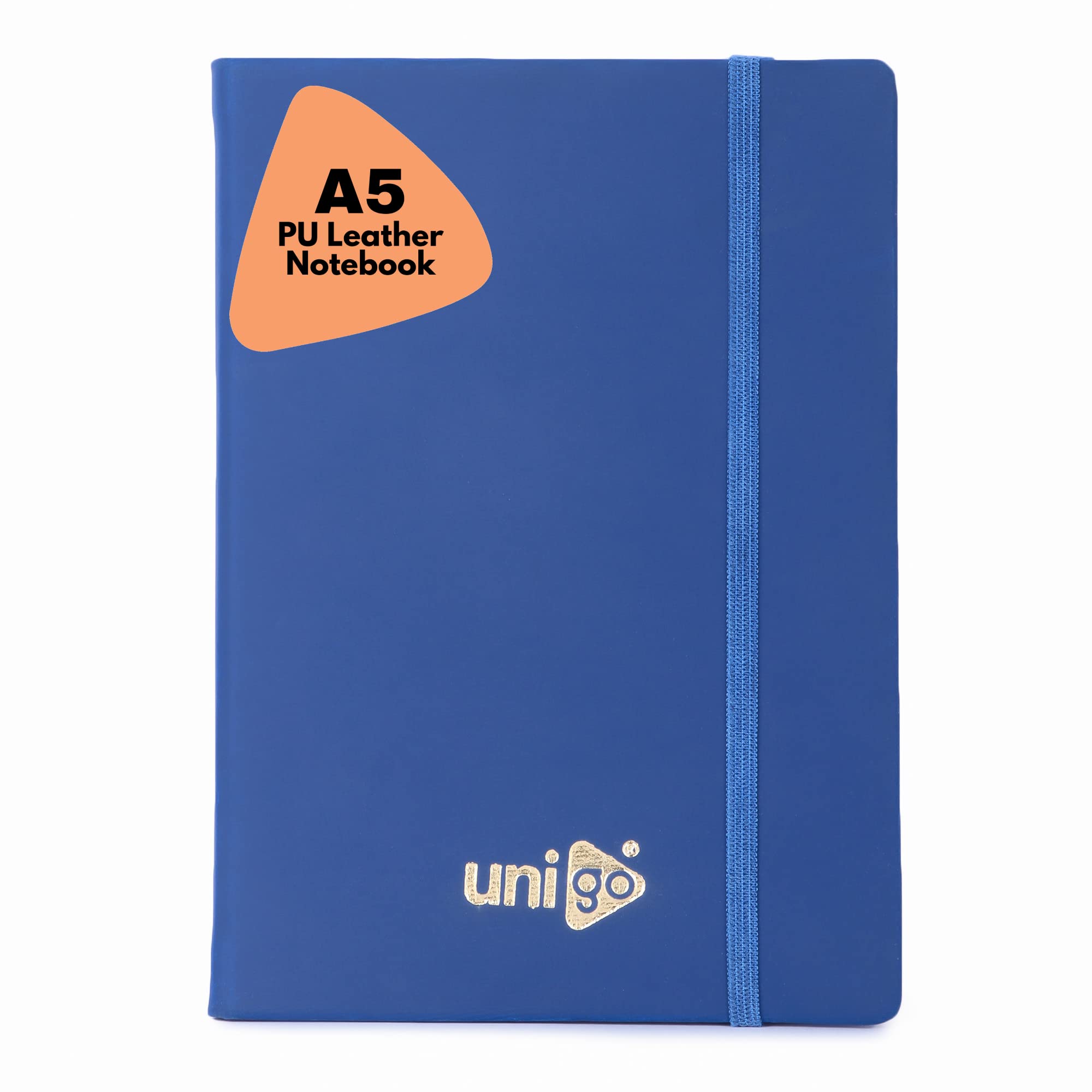 Unigo A5 Ruled Notebook, 200 Pages, 21cm x 14.8cm, PU Leather Cover with Elastic Closure - Diary for Students & Professionals, Men & Women, Blue