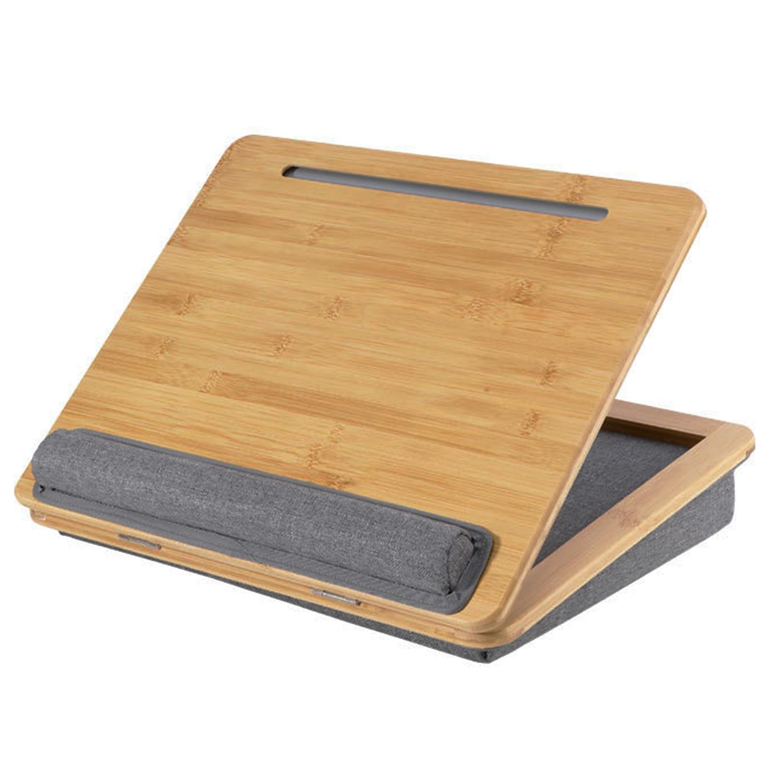 Adjustable Lap Desk for Laptop with Cushion Bamboo Laptop Stand with Anti-Slip Strip Tablet Phone Holder Fits up