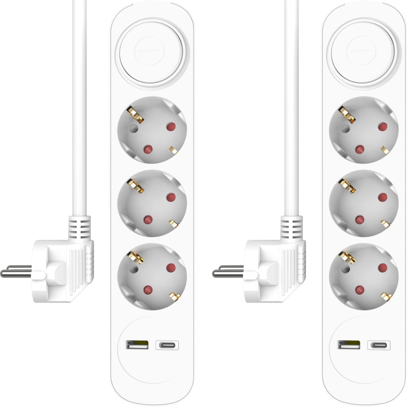 2-Pack ELRO ES303 3-Fach Steckdosenleiste mit 1.5 m Kabel und Schalter – 3 x Steckdose + USB + USB-C – Kindersicherung – Schuko-Stecker – max. 3680 W – TÜV-geprüft