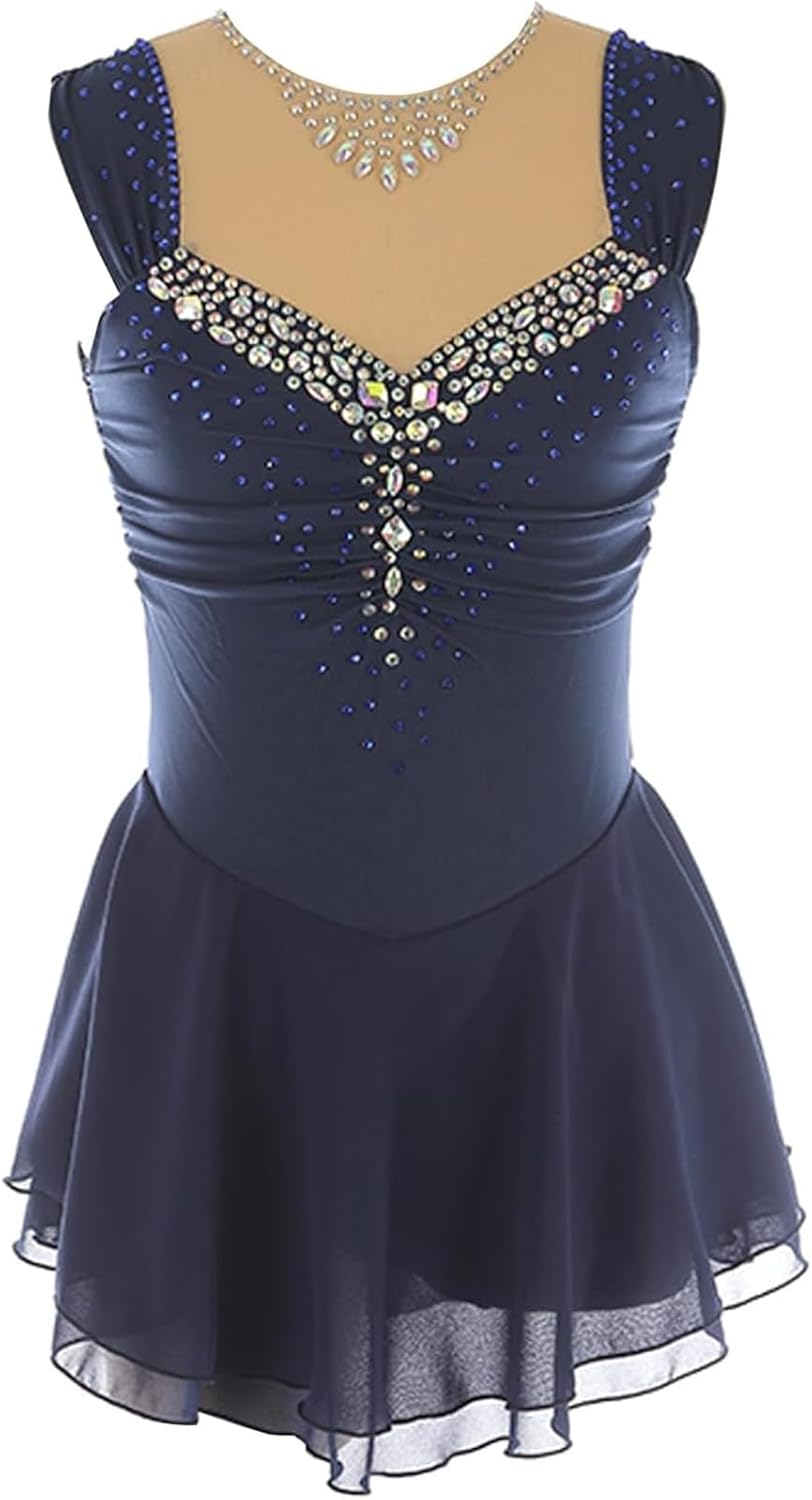 Girl Ice Skating Dress Elegant Sparkly Rhinestone Figure Skating Dress Ballet Dance Dress