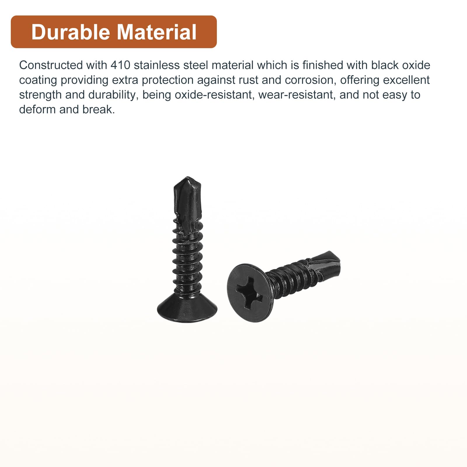 DTGN 100Pcs ST4.8x25mm Self Drilling Screws, 410 Stainless Steel Flat Head Phillips Sheet Metal Screw - Image 3