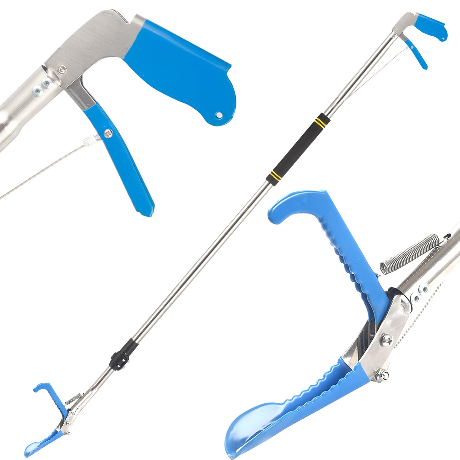 Snake Tong Grabber, 65 Inch Snake Clamping Tool for Safe Snake Handling and Rattlesnake CaptureMade of stainless steel tubing sponge handles and plastic. (blue)