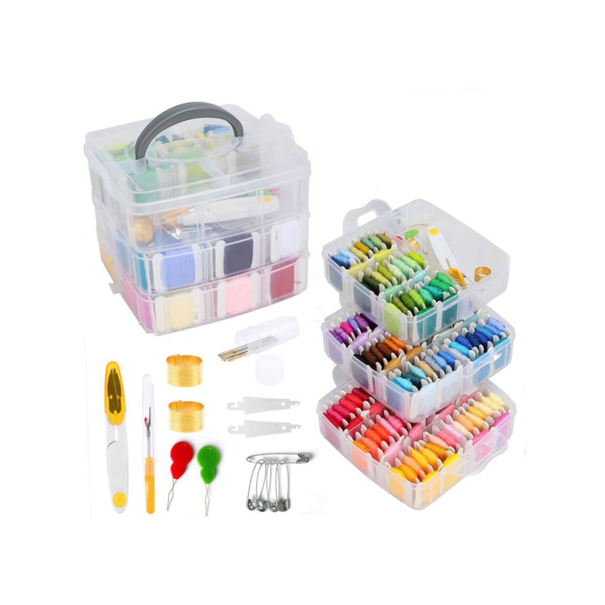 BATHVEVE Hilos de Bordar Kit de Herramientas Tablero para Bobinar Hilos con Accesorios y Caja de Almacenamiento para Costura DIY Casa para Mujeres y Niñas