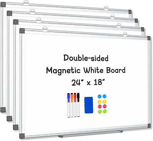 Miniatura 21 de Pizarra blanca grande de borrado en seco para pared, 60 x 40 pulgadas, pizarra magnética de doble cara con bandeja larga para bolígrafos, pizarra