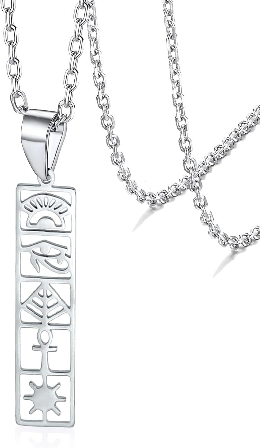 KGAIXN for Egyptian Pendant Ankh Cross Eye of Horus Symbol Necklace Vintage Pyramids Half Sun Amulet Jewelry Lucky Charm, Ankh-silver
