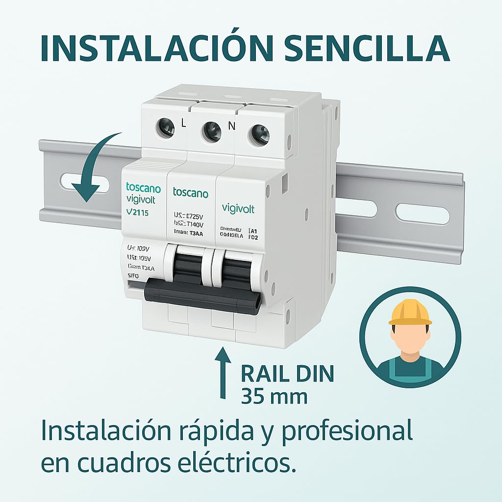 Rasmacor | Tóscano Protector Sobretensiones Transitorias y Permanentes 2P 40A COMBI-2P40T15 Toscano | No instalar en líneas sin Neutro 240V | IGA 10kA | Imax 15kA | Montaje en Rail DIN