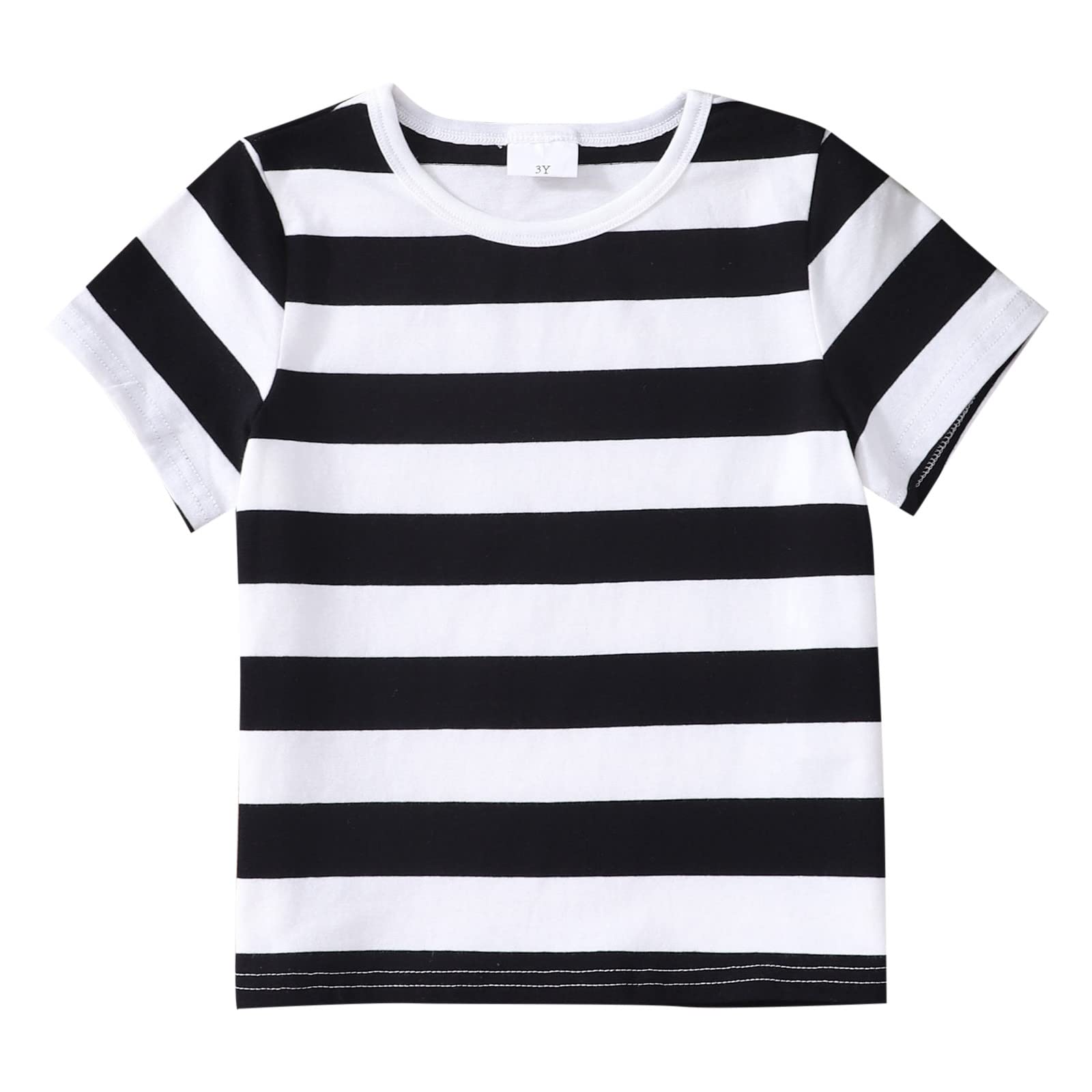 Generic Camiseta de manga corta para niños pequeños, diseño de rayas multicolor, camiseta de manga corta