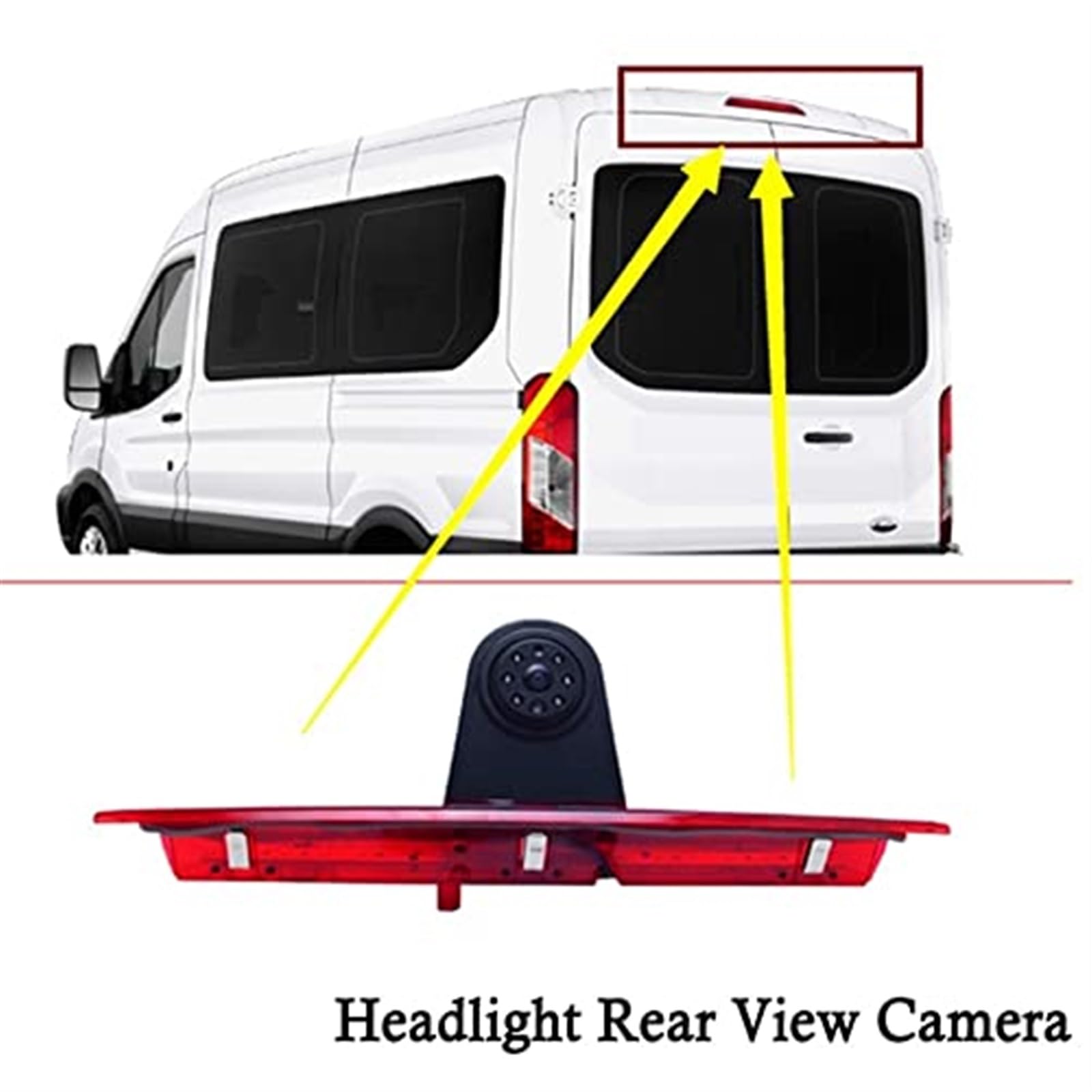 Cámara de visión Trasera con luz de Freno HD 720P y Monitor for Ford, Transit Jumbo, F-150, F250 F350 Transit MK 8 2014-2019 Luz de Freno Cámara de Marcha atrás