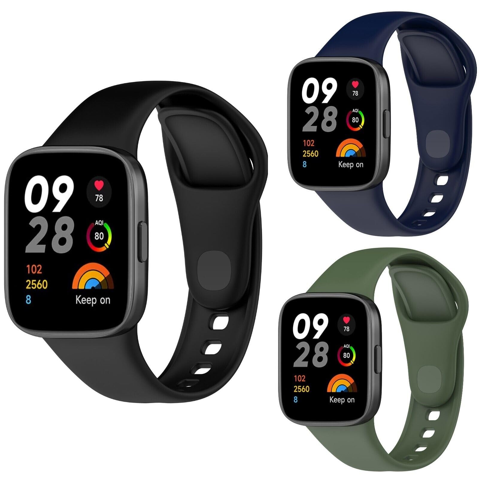 Panda Bobo for Xiaomi Redmi Watch 3 Active /3 Lite Watch Silicone Replacement Sport Bracelet Strap Wristband (Pack A - 3 Straps)