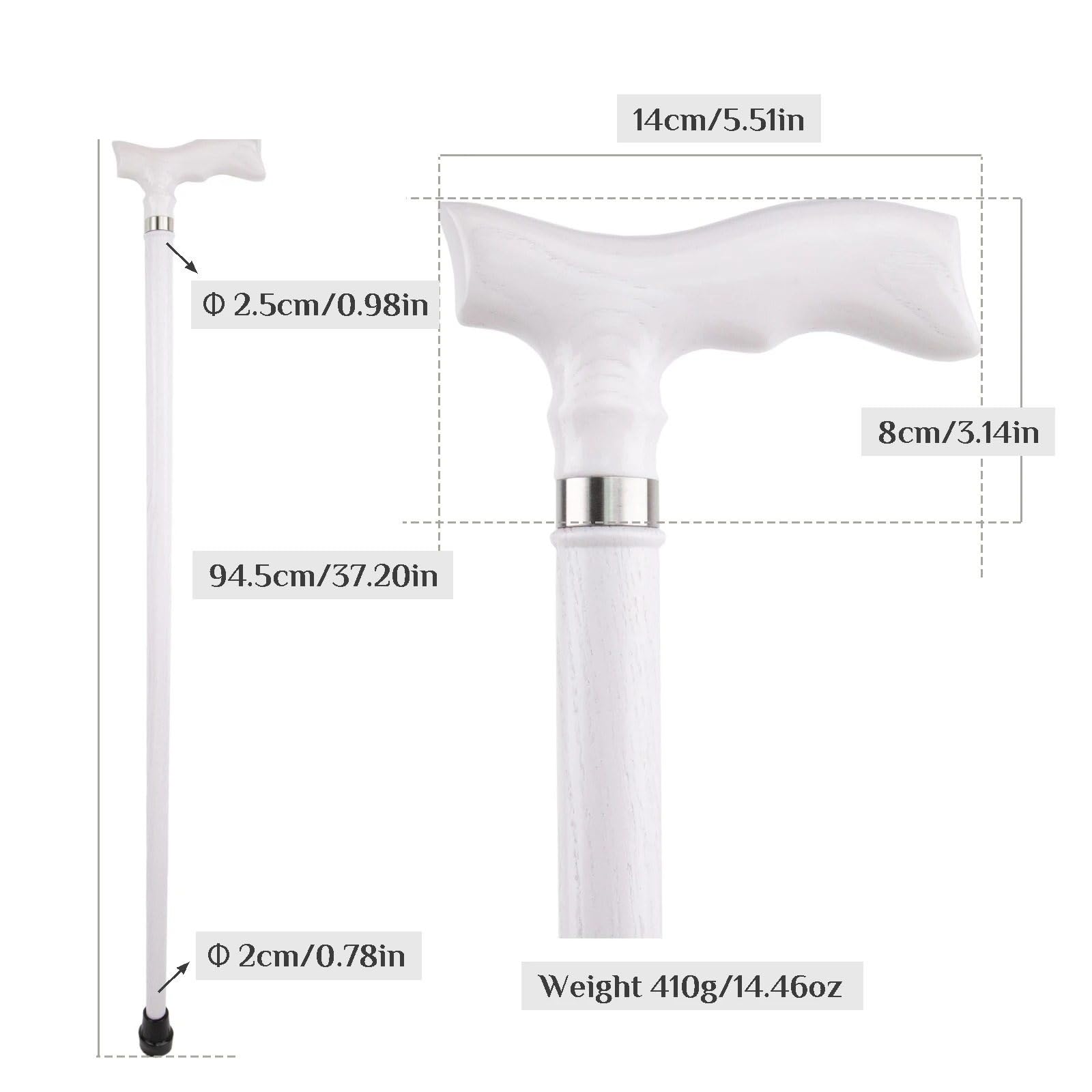 Bastón de Caminar Madera Blanca con Mango Ergonómico – Ligero y Resistente para Hombres Mujeres Ancianos, Uso Diario, Regalo & Colección