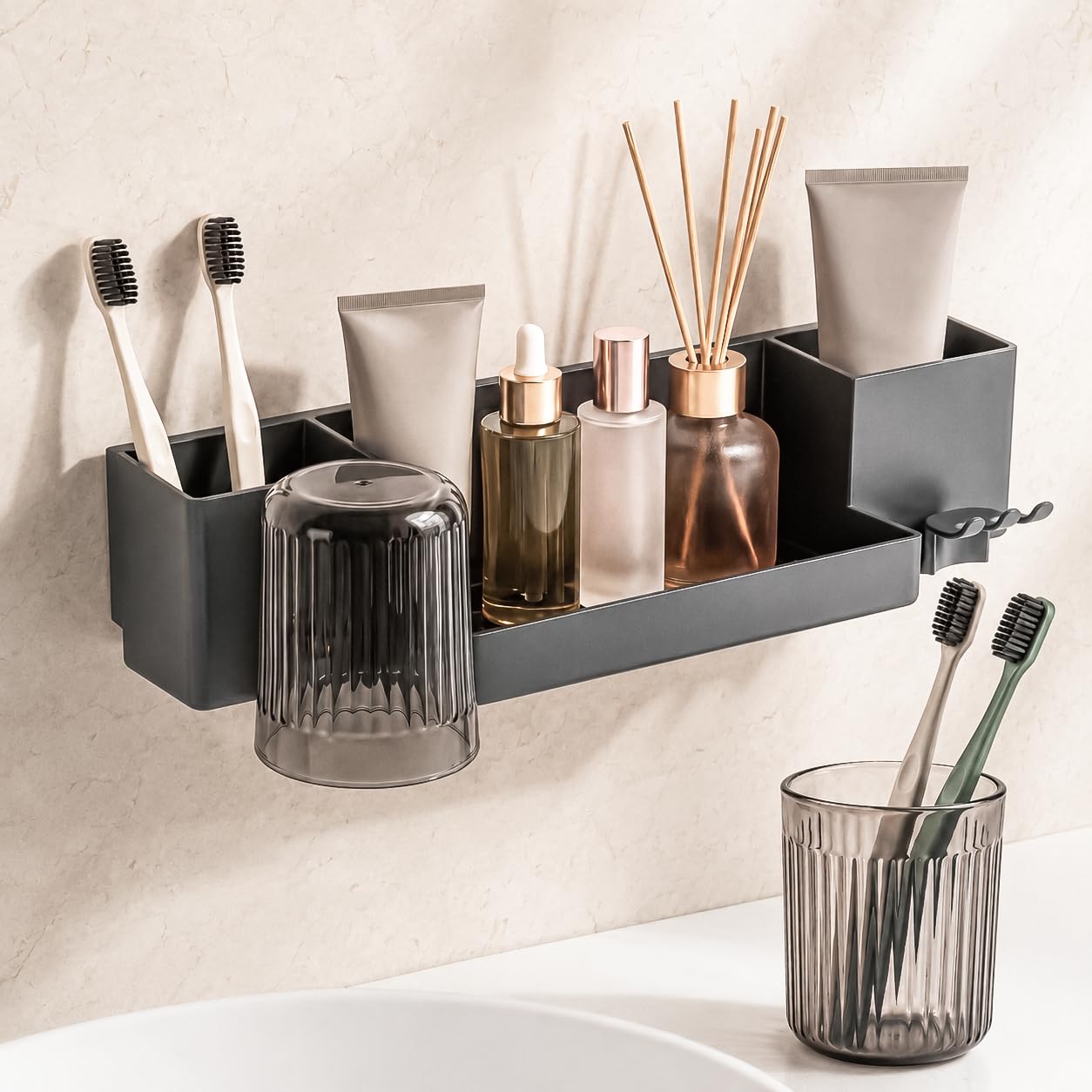 Tooth Brush Holder for Bathroom,Toothbrush Holders Wall Mounted,No Drilling Waterproof Electric Toothbrush Storage Rack, Toothbrush Organizer,Gray