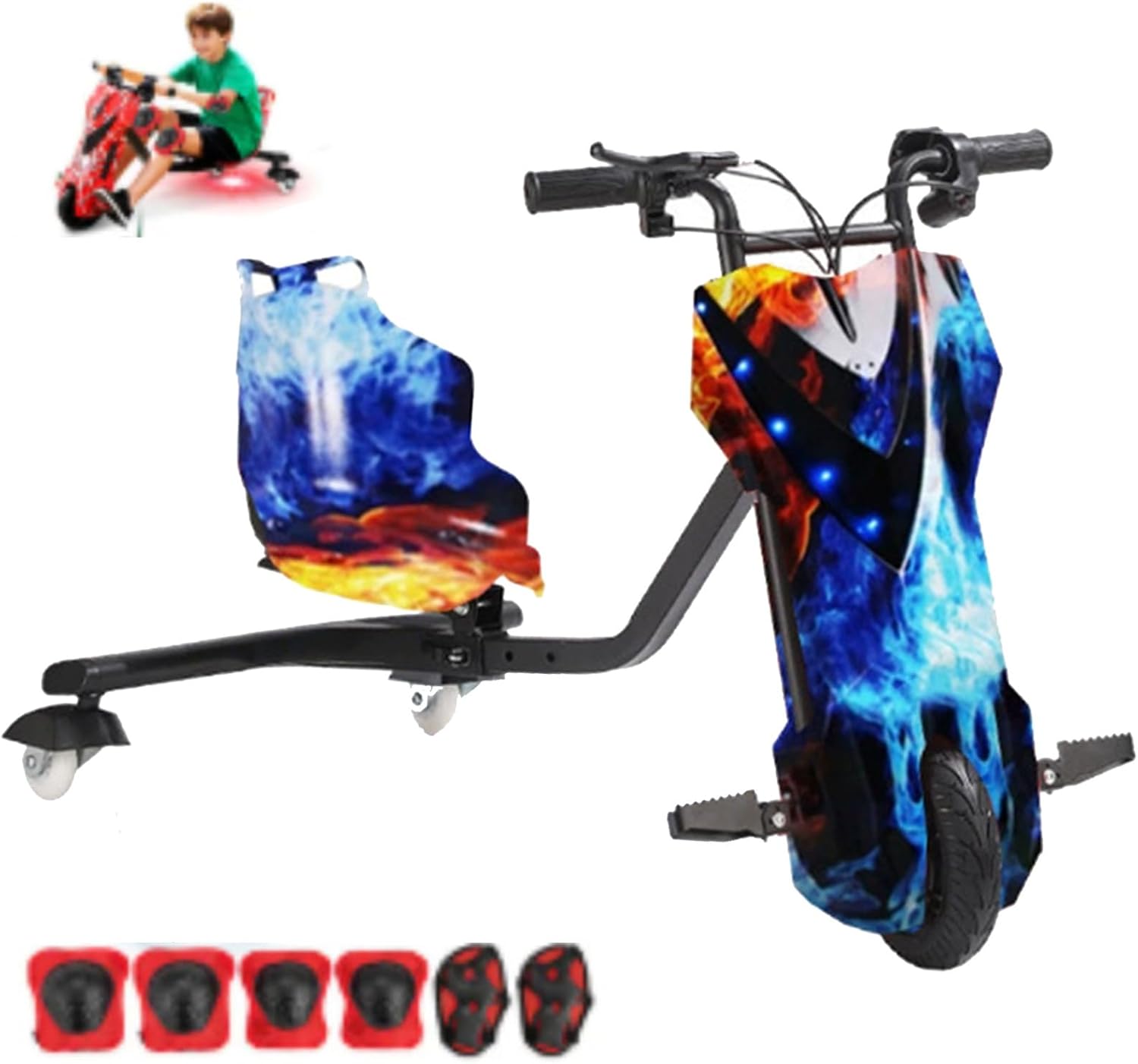 Kids Electric Drift Trike, with Strong Steel Frame, for Ages 8+ with Strong Steel Frame, Drift Kart for Riders Up to 100kg, Adjustable Seat Big Wheel Drifting 8IN-A