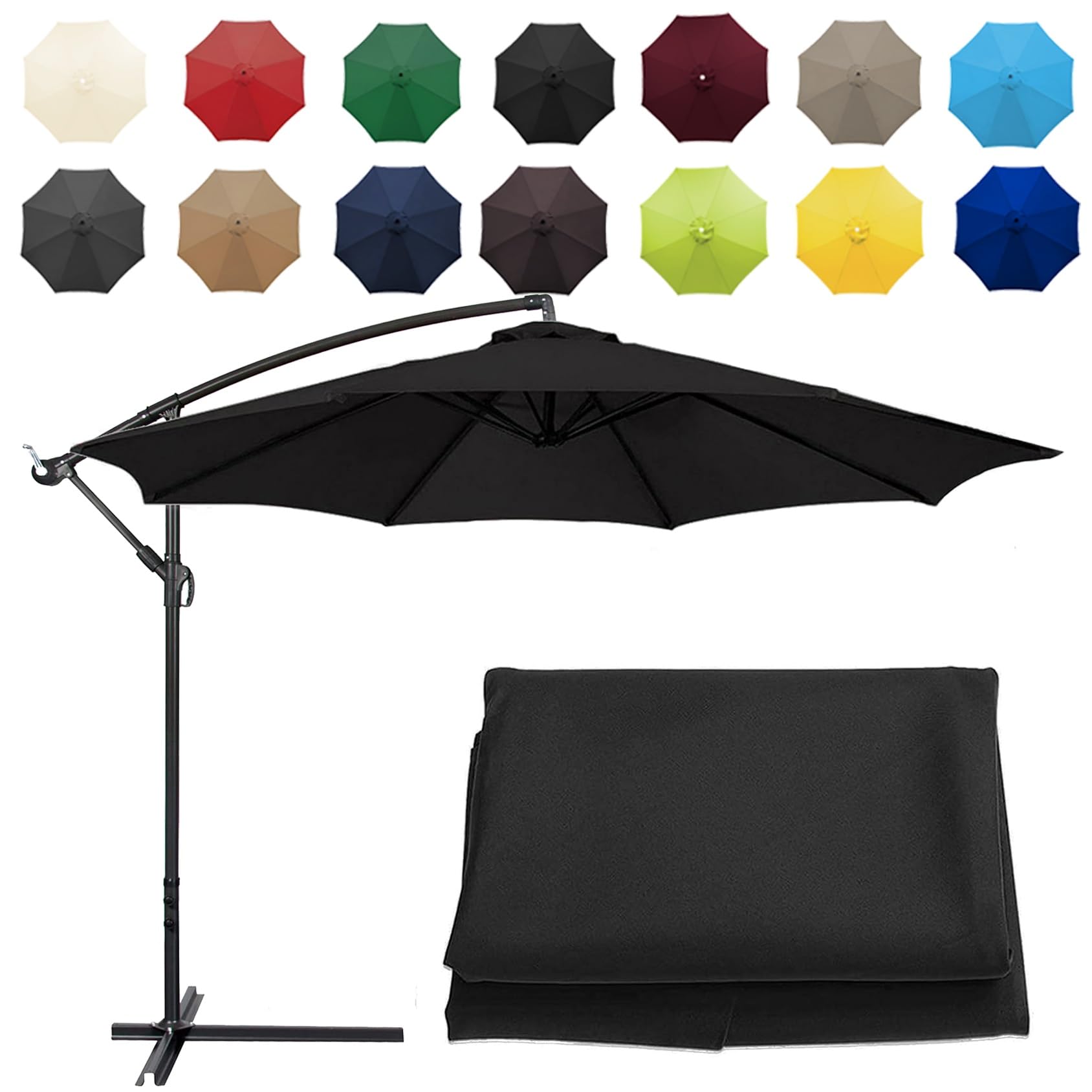 CMJYMX Replacement Parasol Canopy Sun Umbrella Replacement Cloth For 2m-6 Arms 2.7m-6 Arms 2.7m-8 Arms 3m-6 Arms 3m-8 Arms (Color : Black, Size : 8 ribs-2.7m(8.8ft))